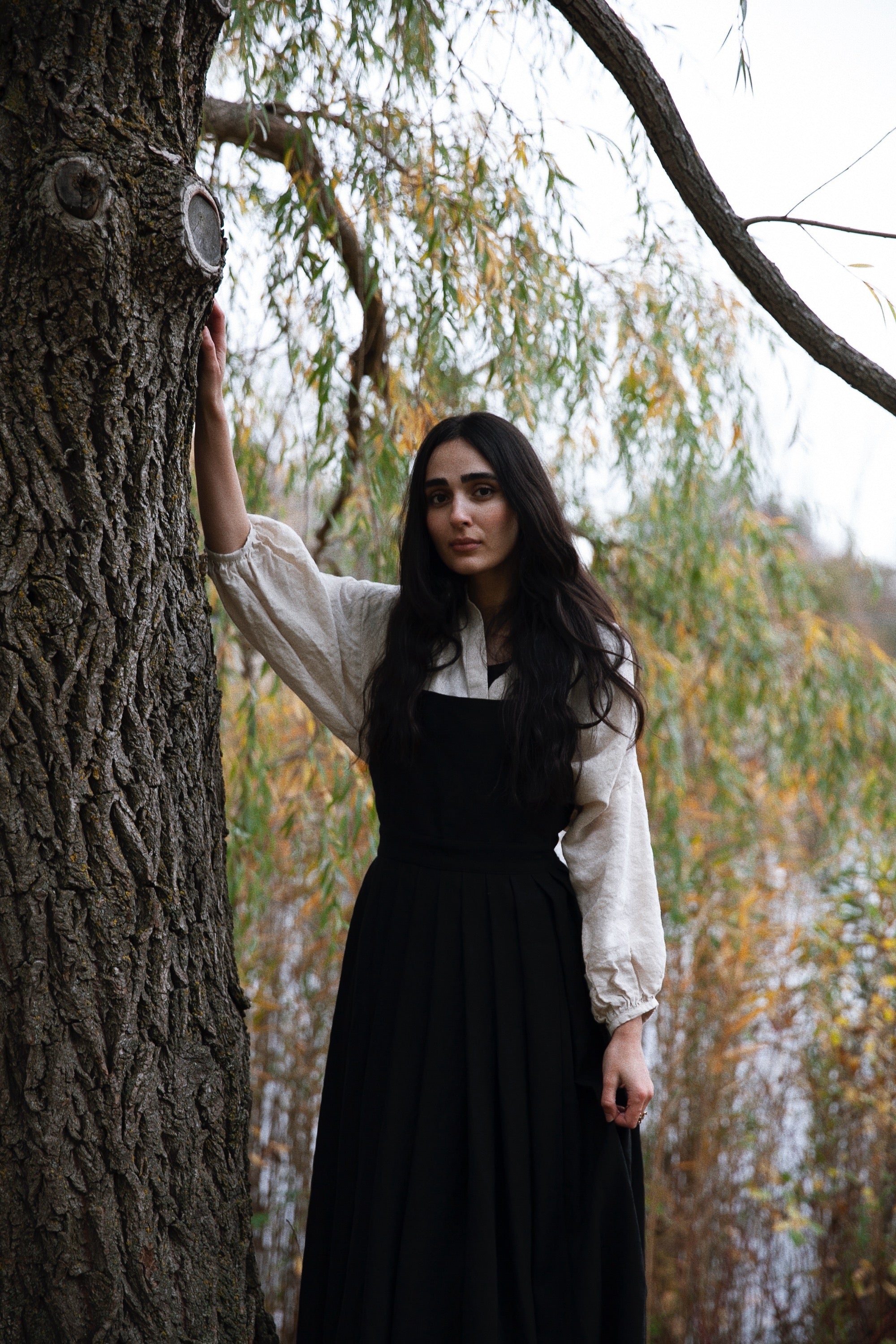 Osa Pinafore - Black Linen