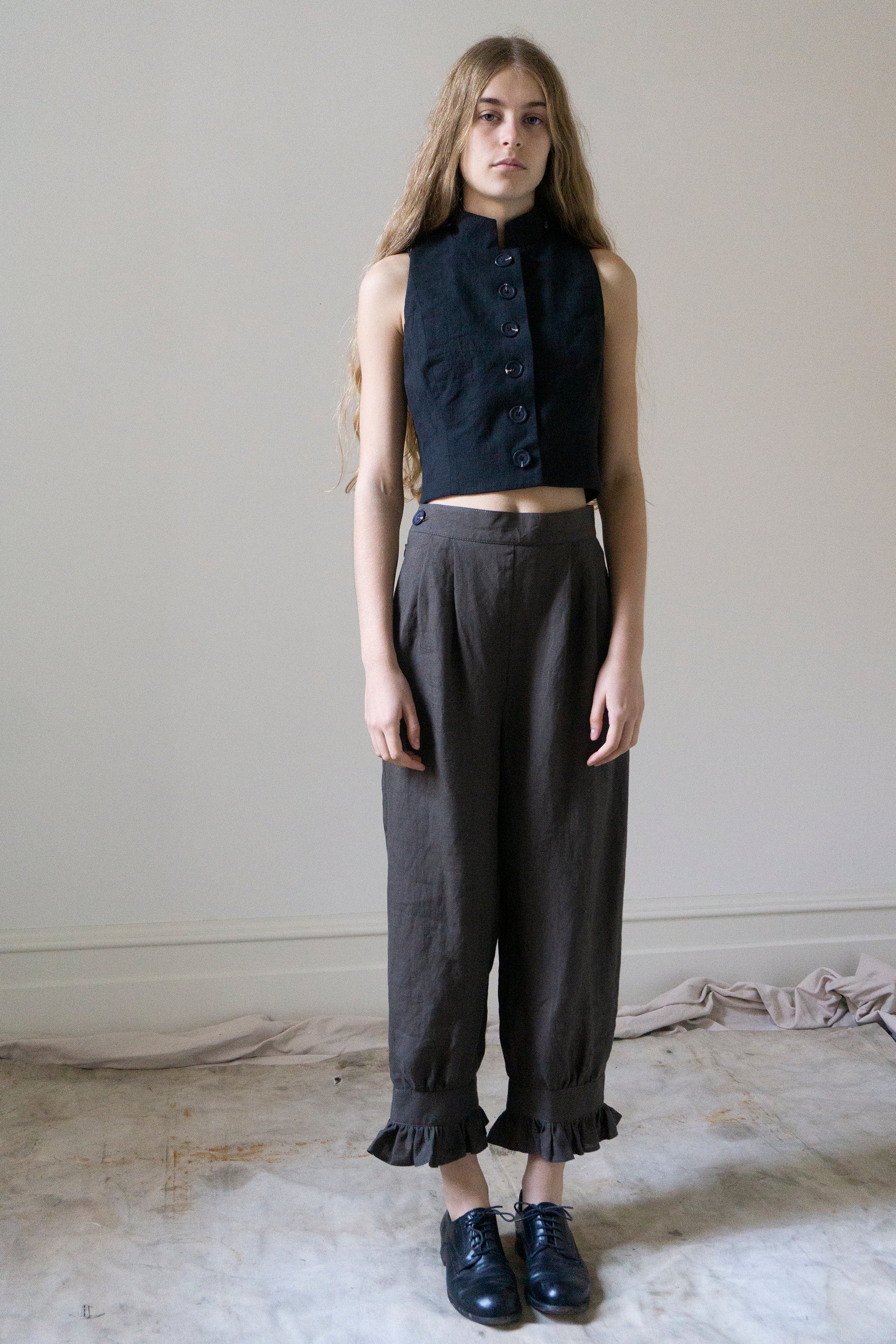 Ada Linen Waistcoat - Black