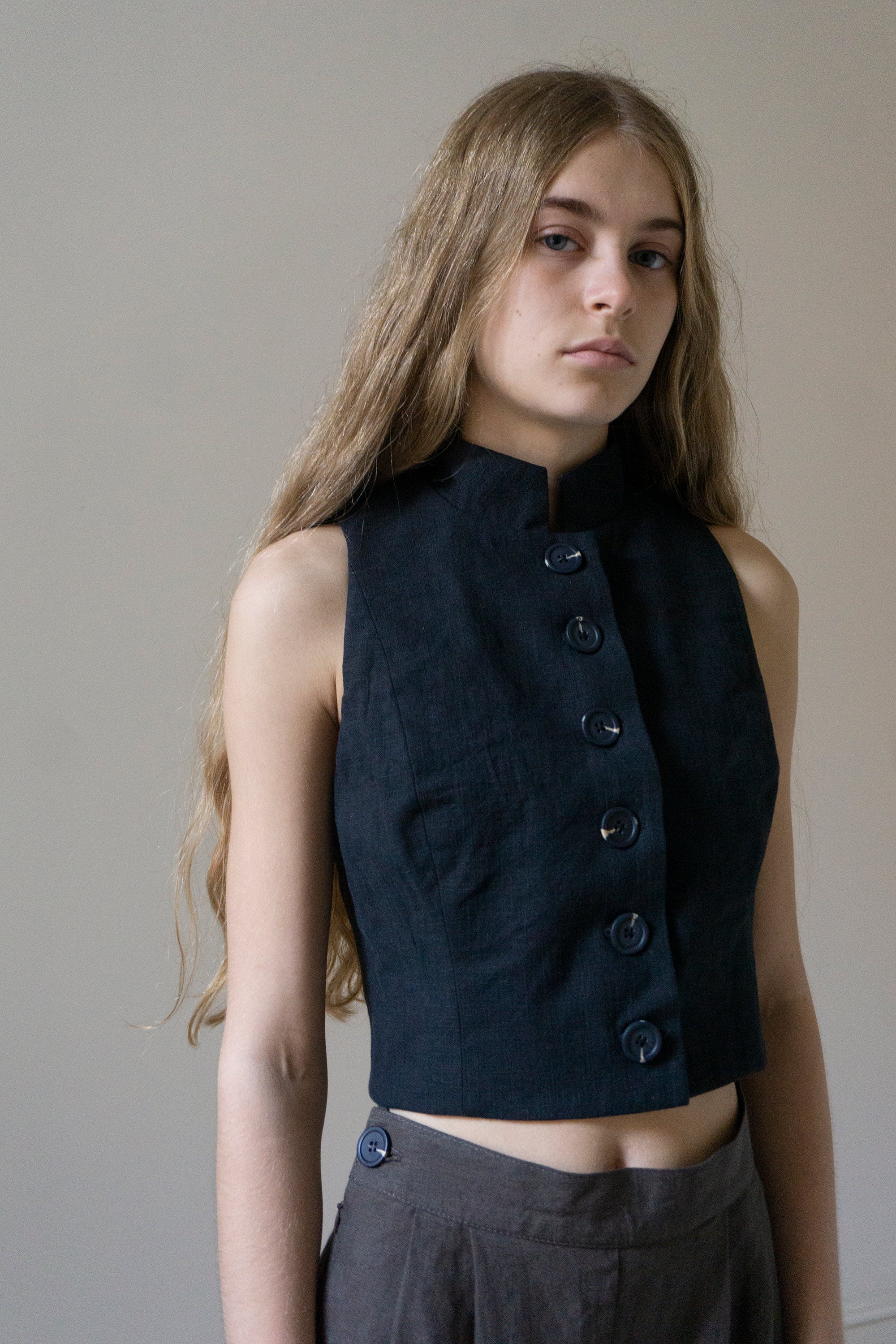 Ada Linen Waistcoat - Black