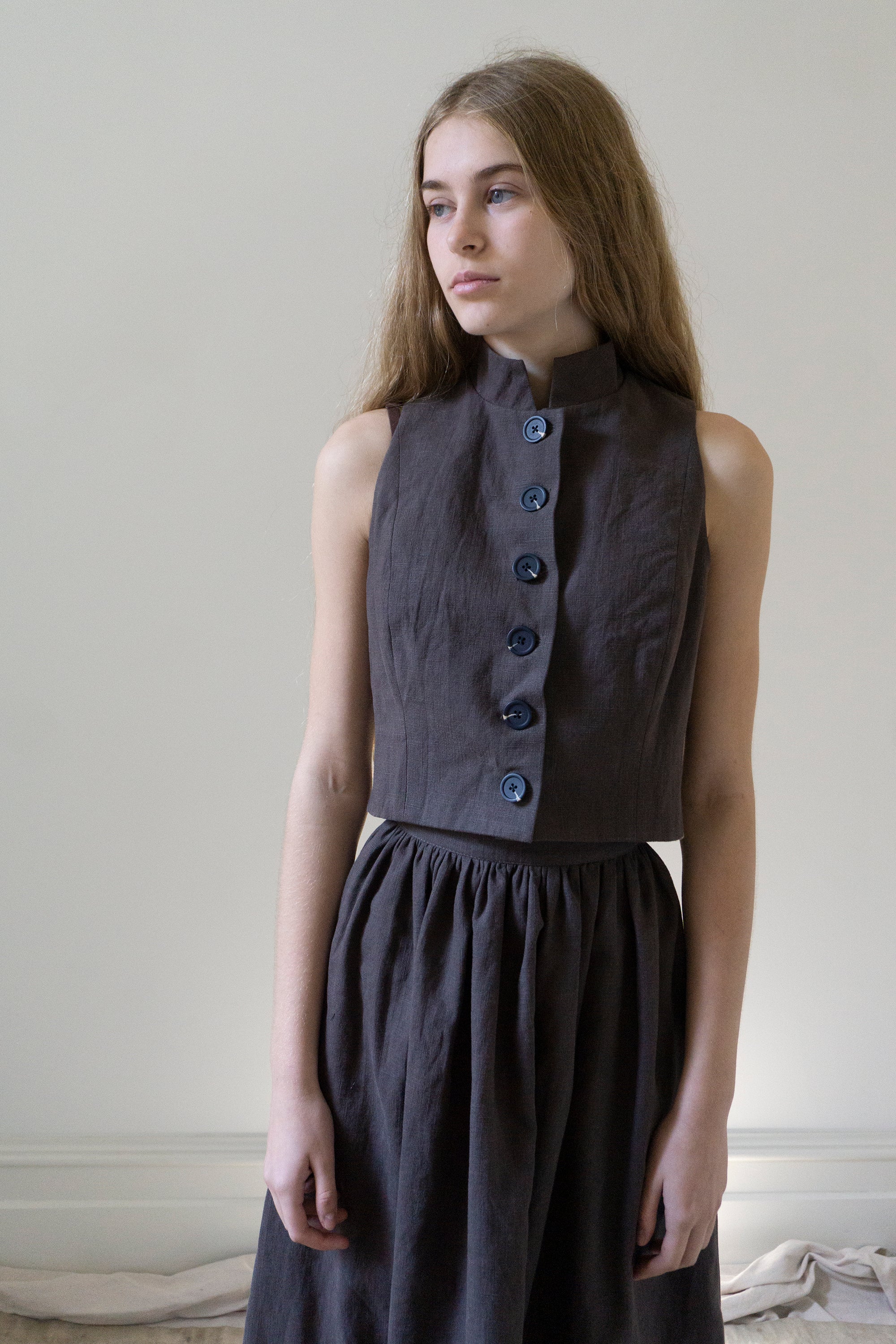 Ada Linen Waistcoat - Brown