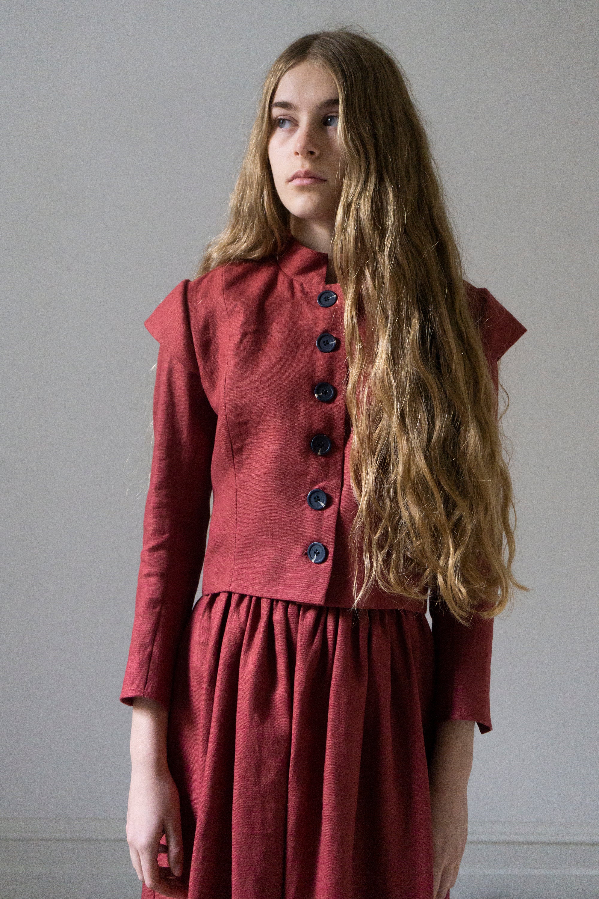 Guinevere Linen Jacket - Carmine