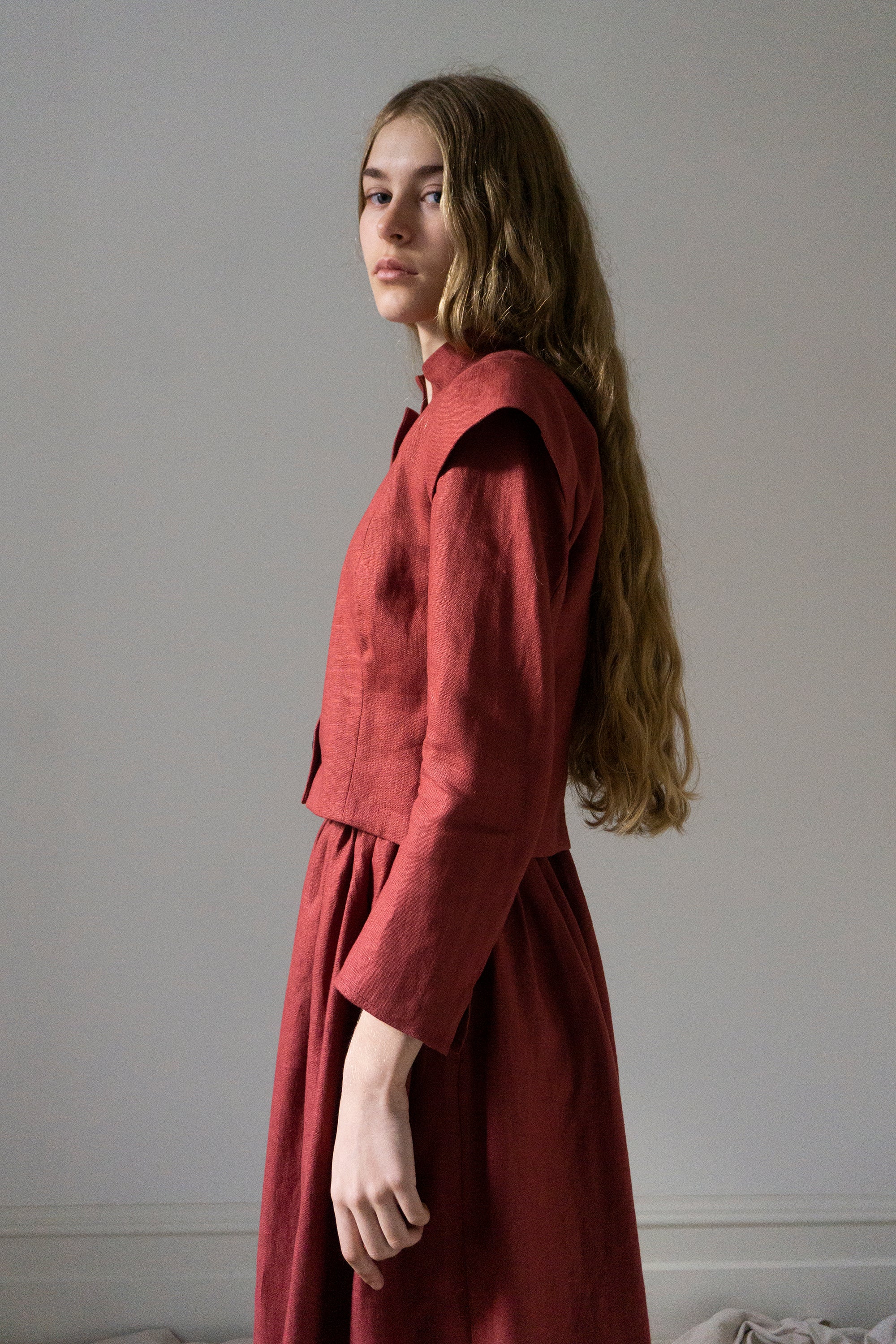 Guinevere Linen Jacket - Carmine