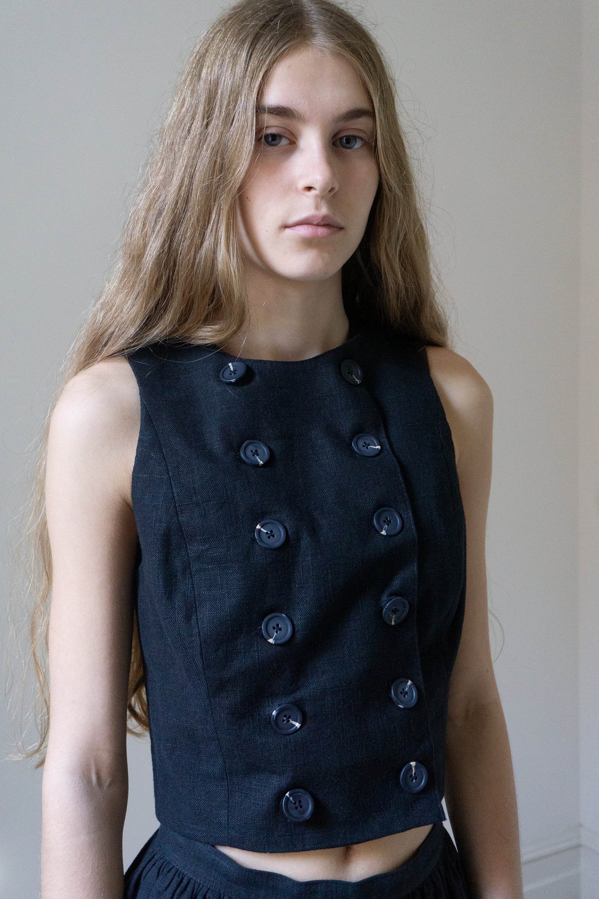 Cora Linen Waistcoat - Black