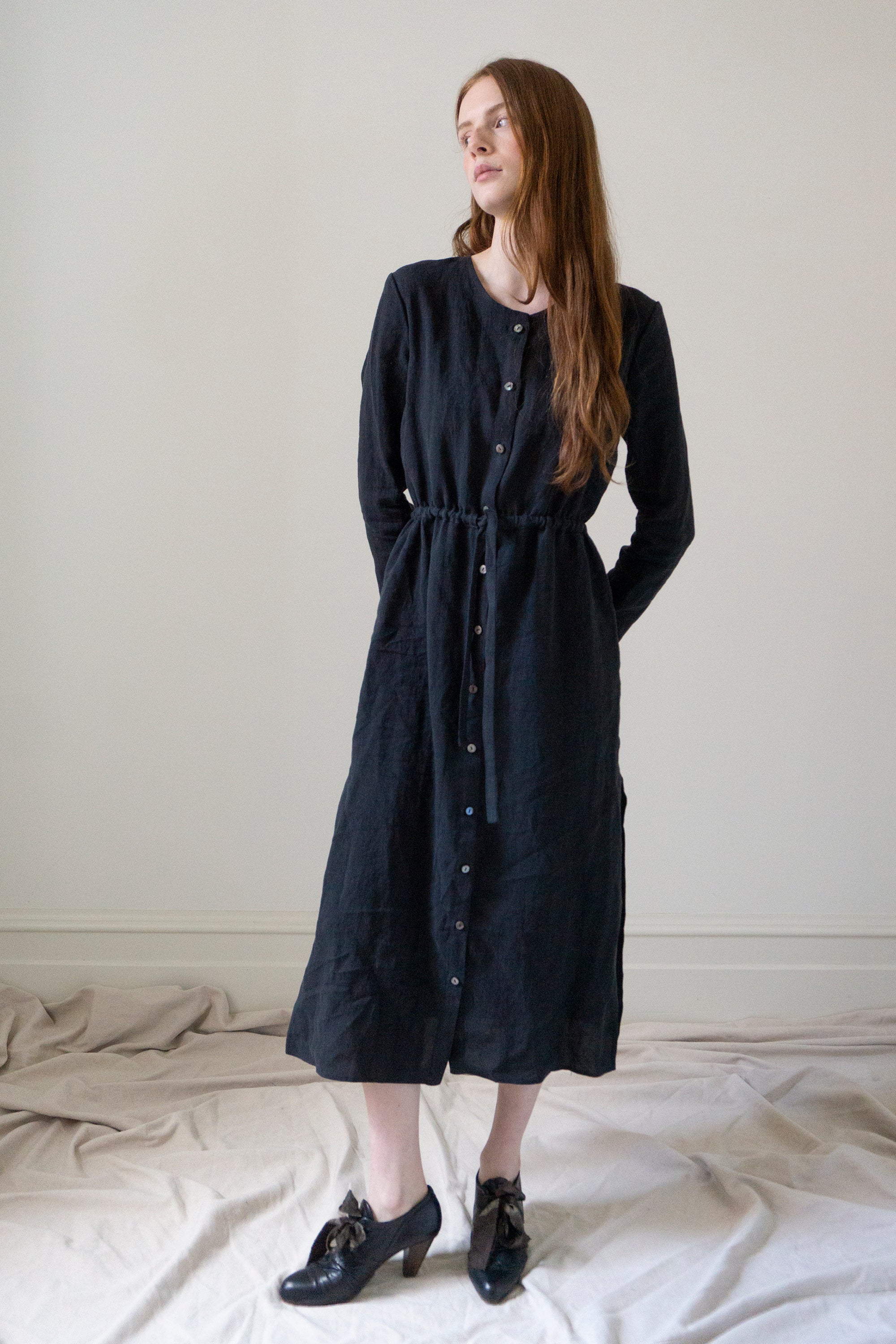 Inez Linen Dress - Black