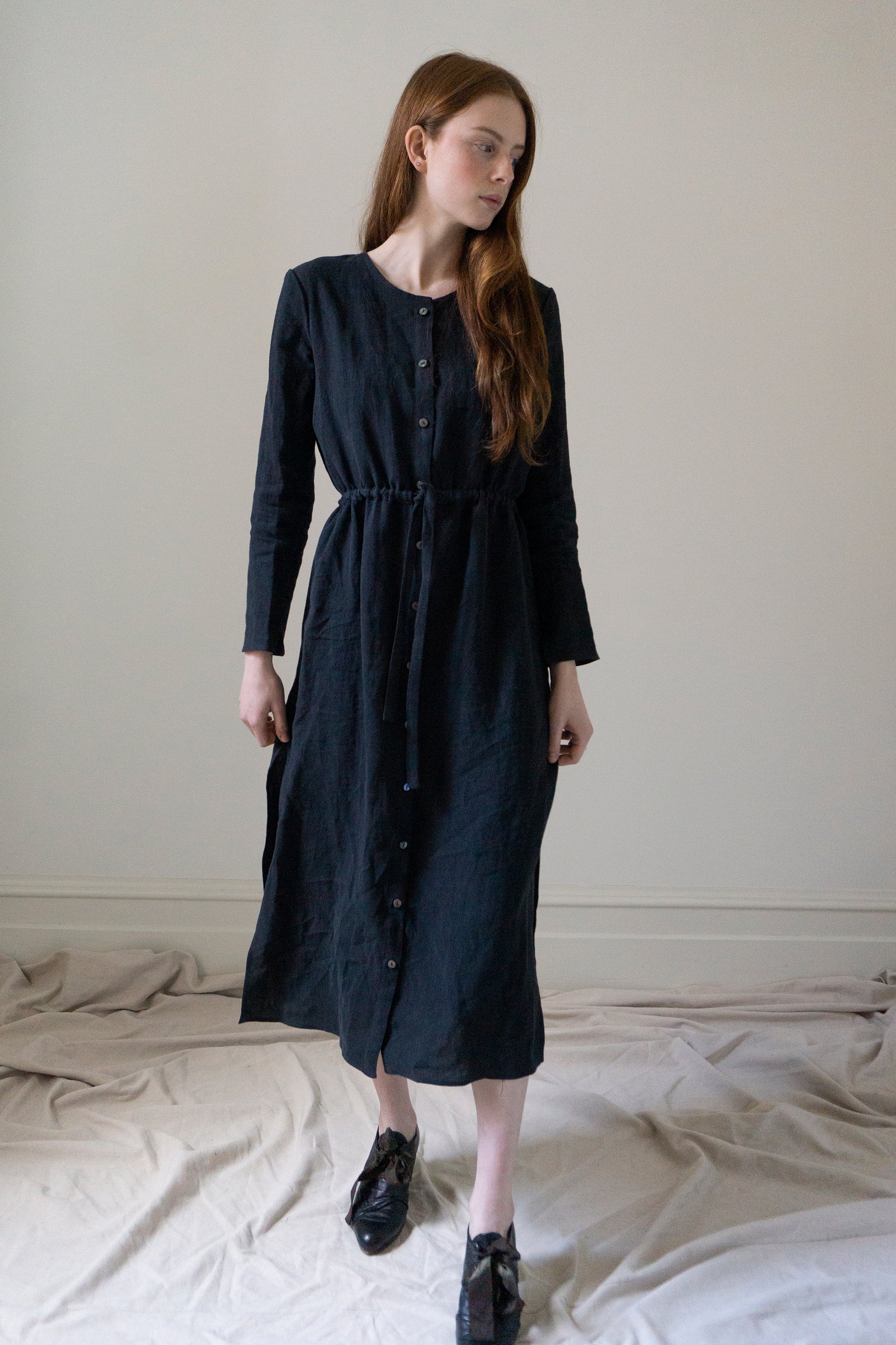 Inez Linen Dress - Black