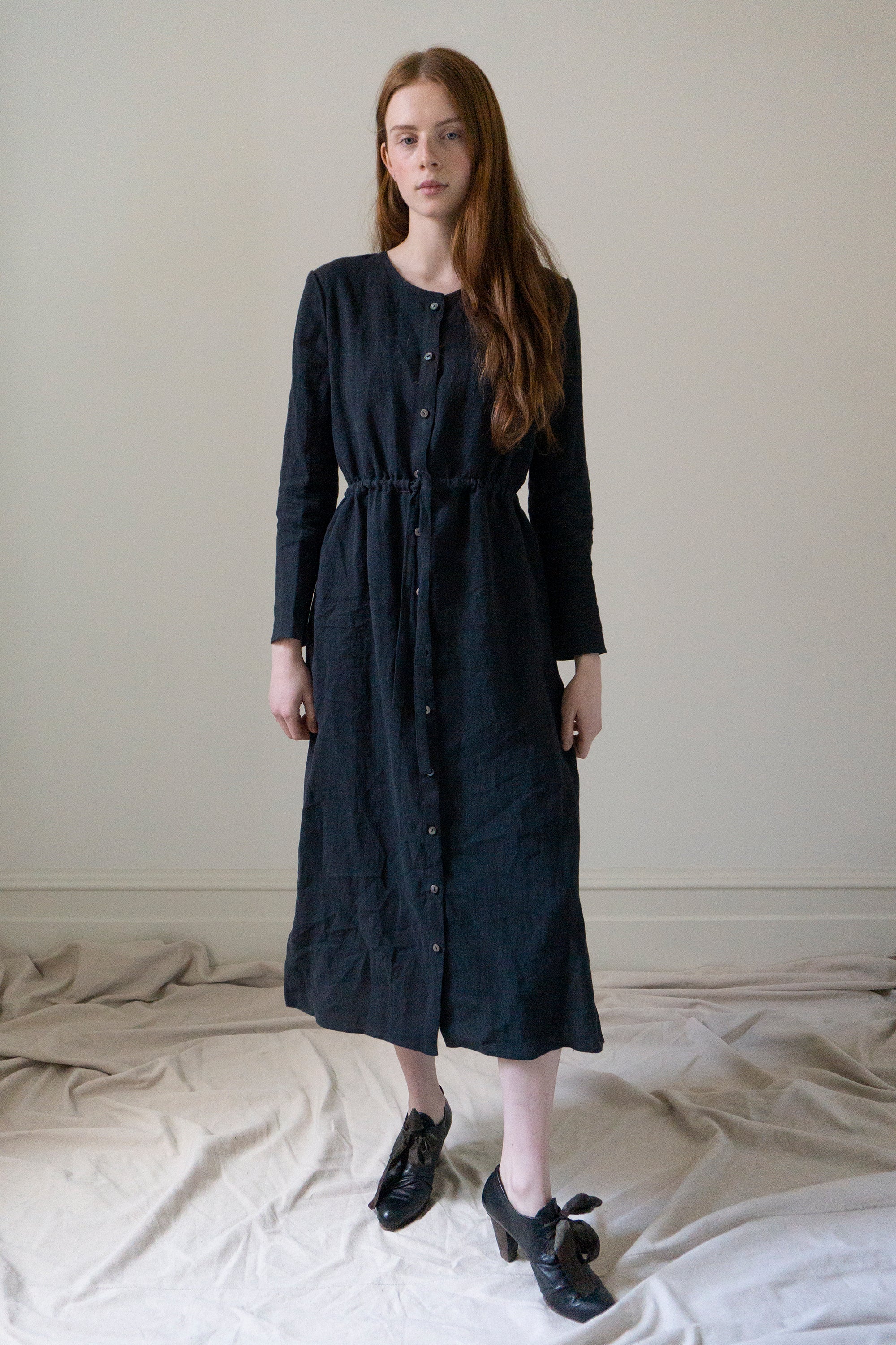Inez Linen Dress - Black