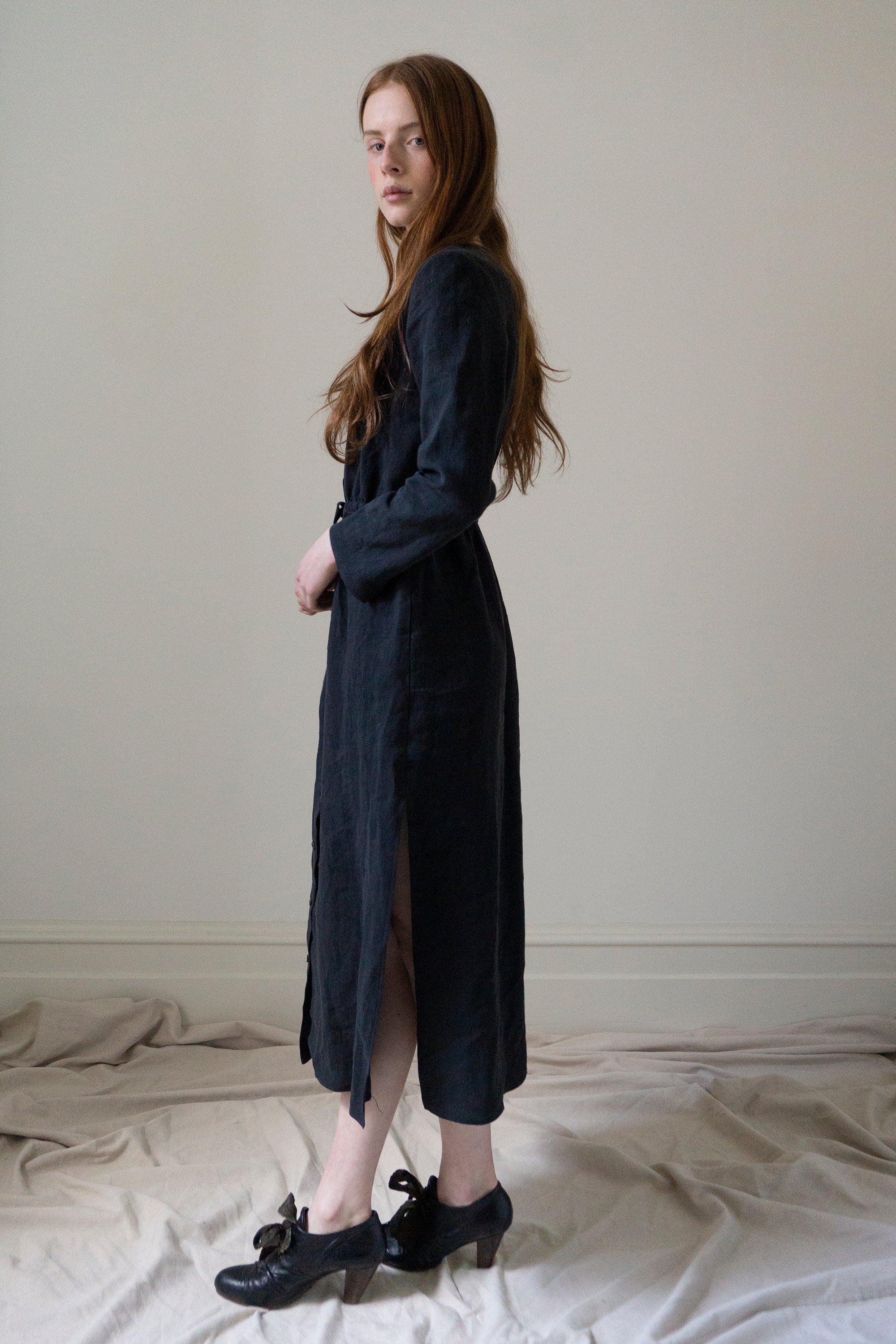 Inez Linen Dress - Black