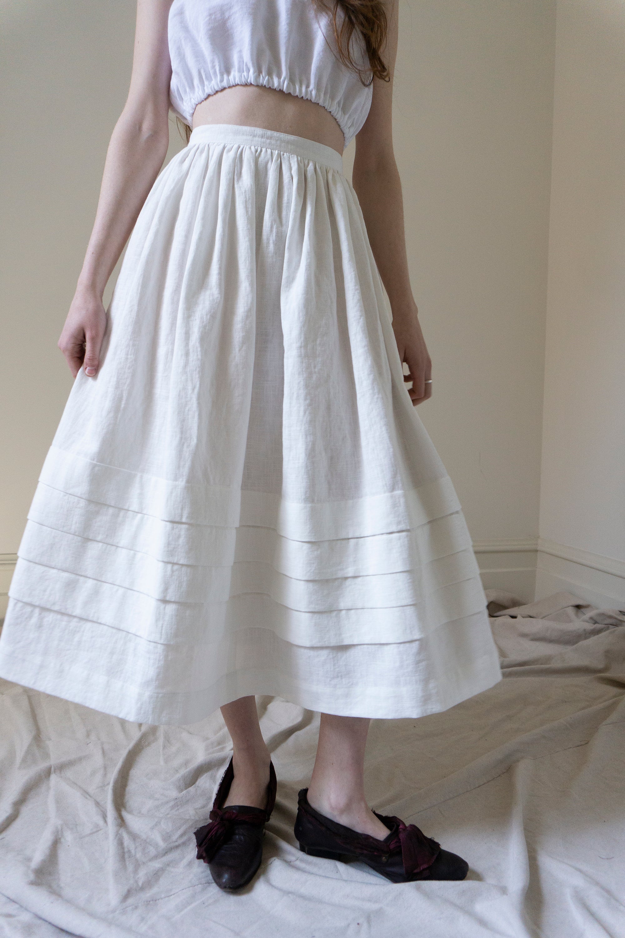 Rosa Pleated Linen Skirt - White