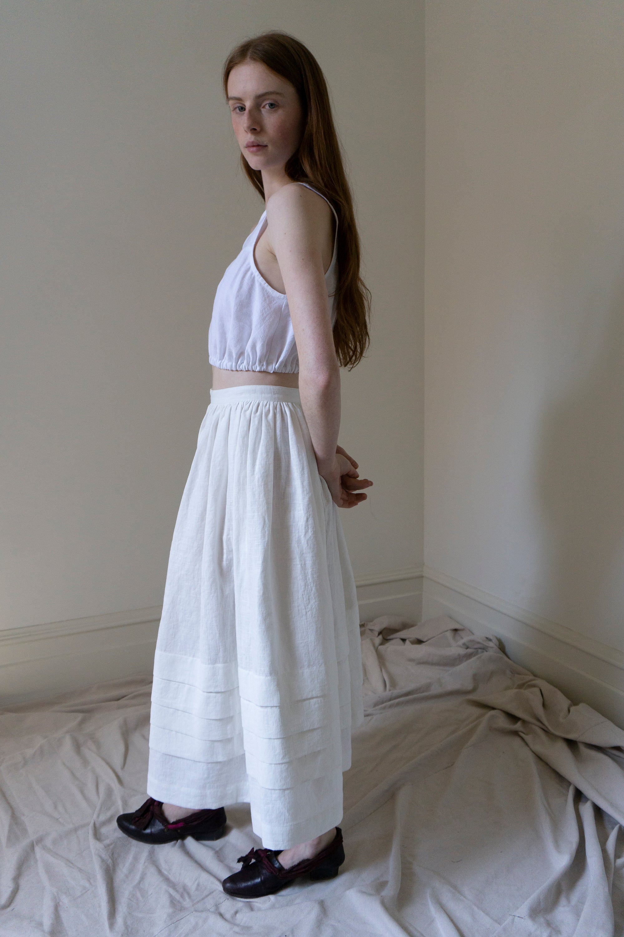 Rosa Pleated Linen Skirt - White