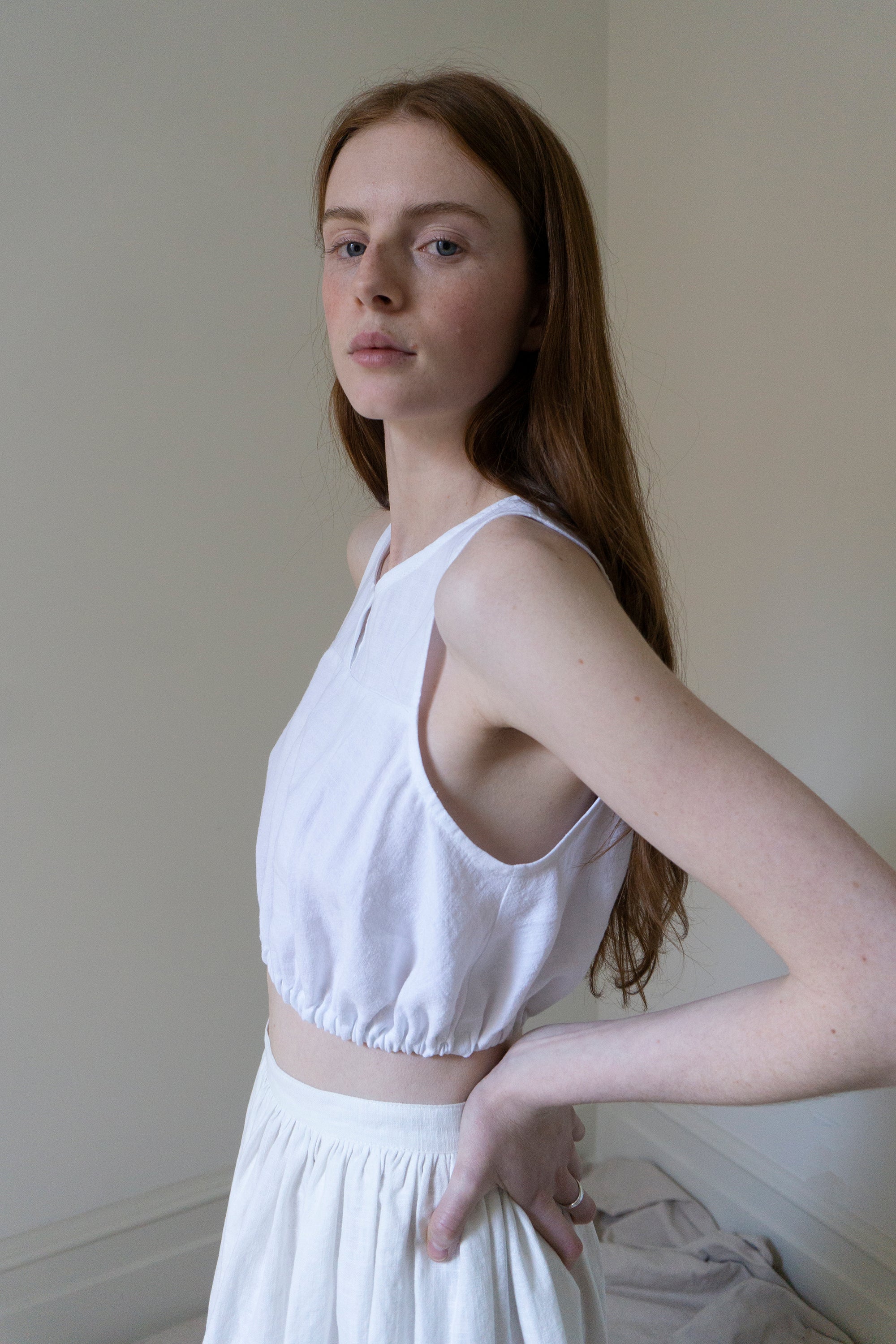 Leonie Linen Top - White