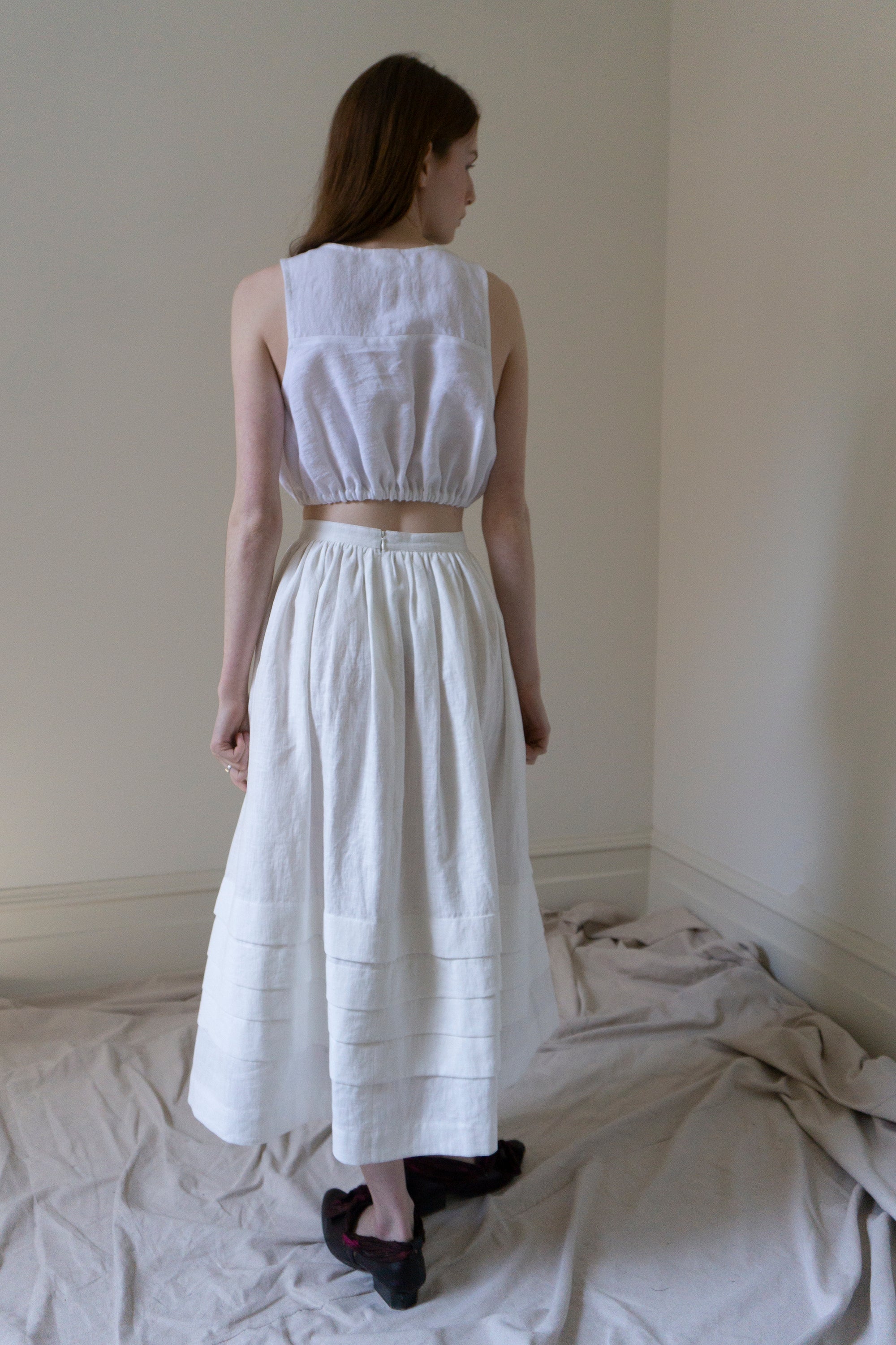 Rosa Pleated Linen Skirt - White