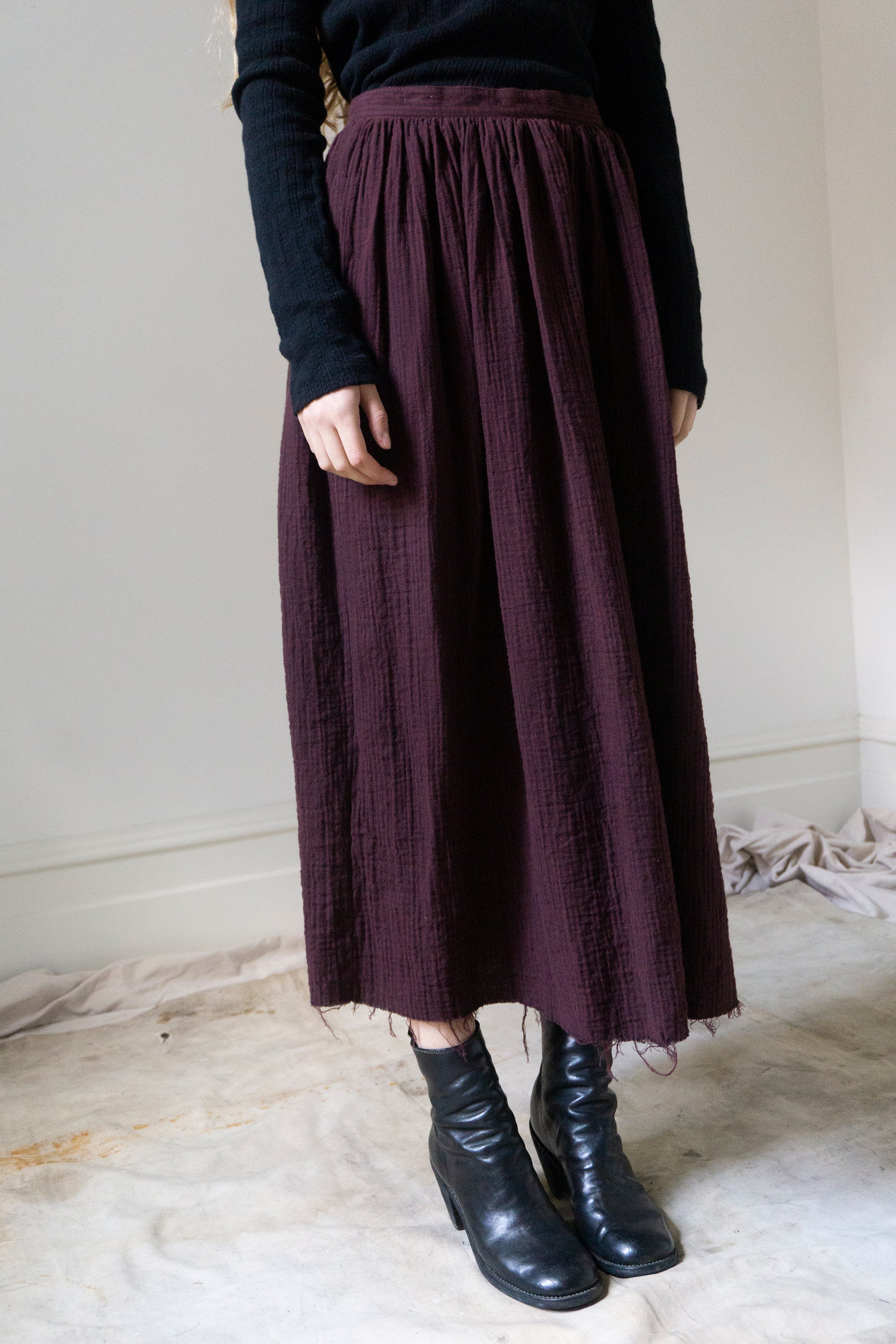 Lucia Linen Skirt - Merlot Stripe