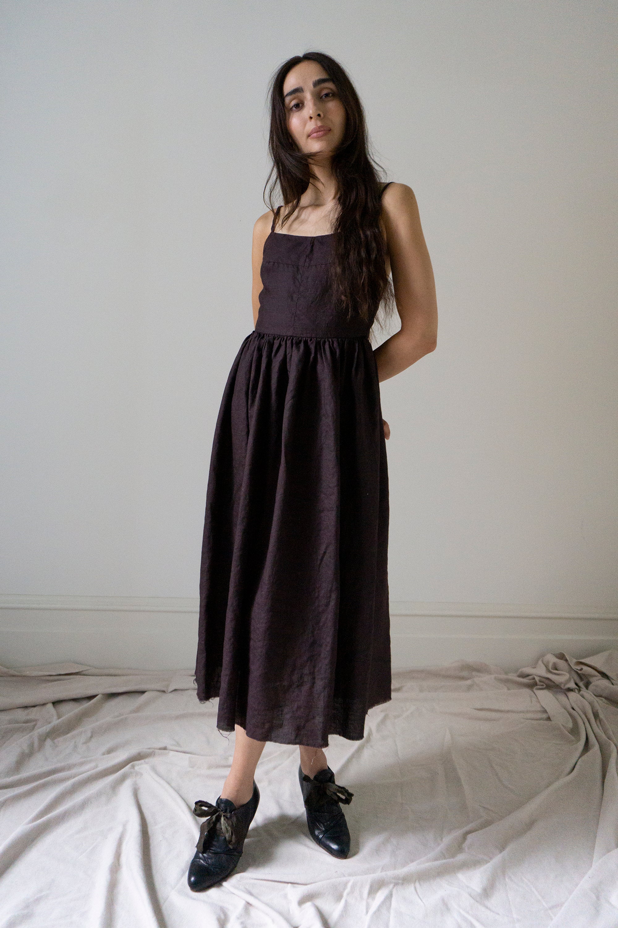 Mathilde Linen Dress - Darkest Plum