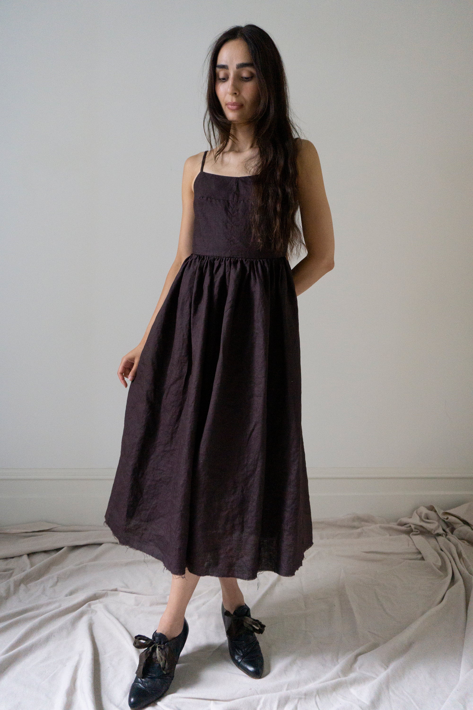 Mathilde Linen Dress - Darkest Plum