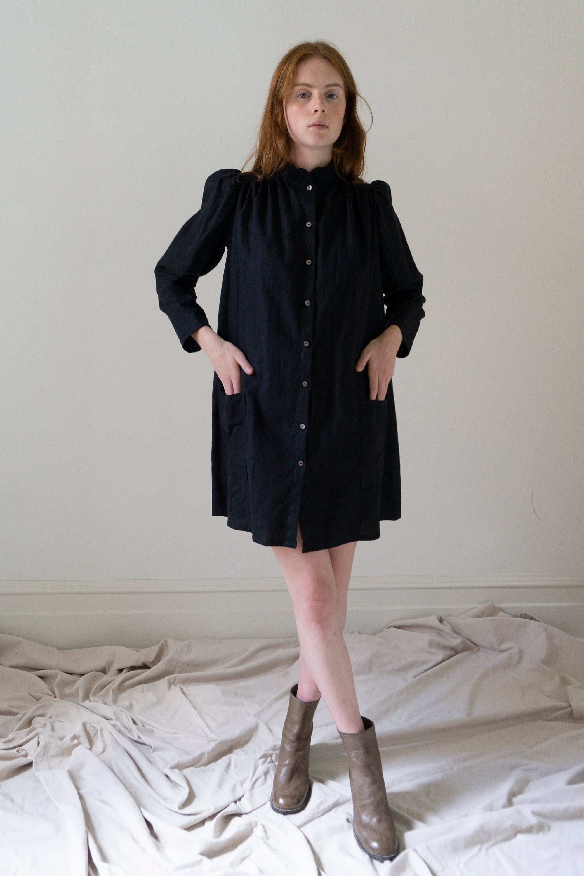 Jeanne Linen Smock - Black