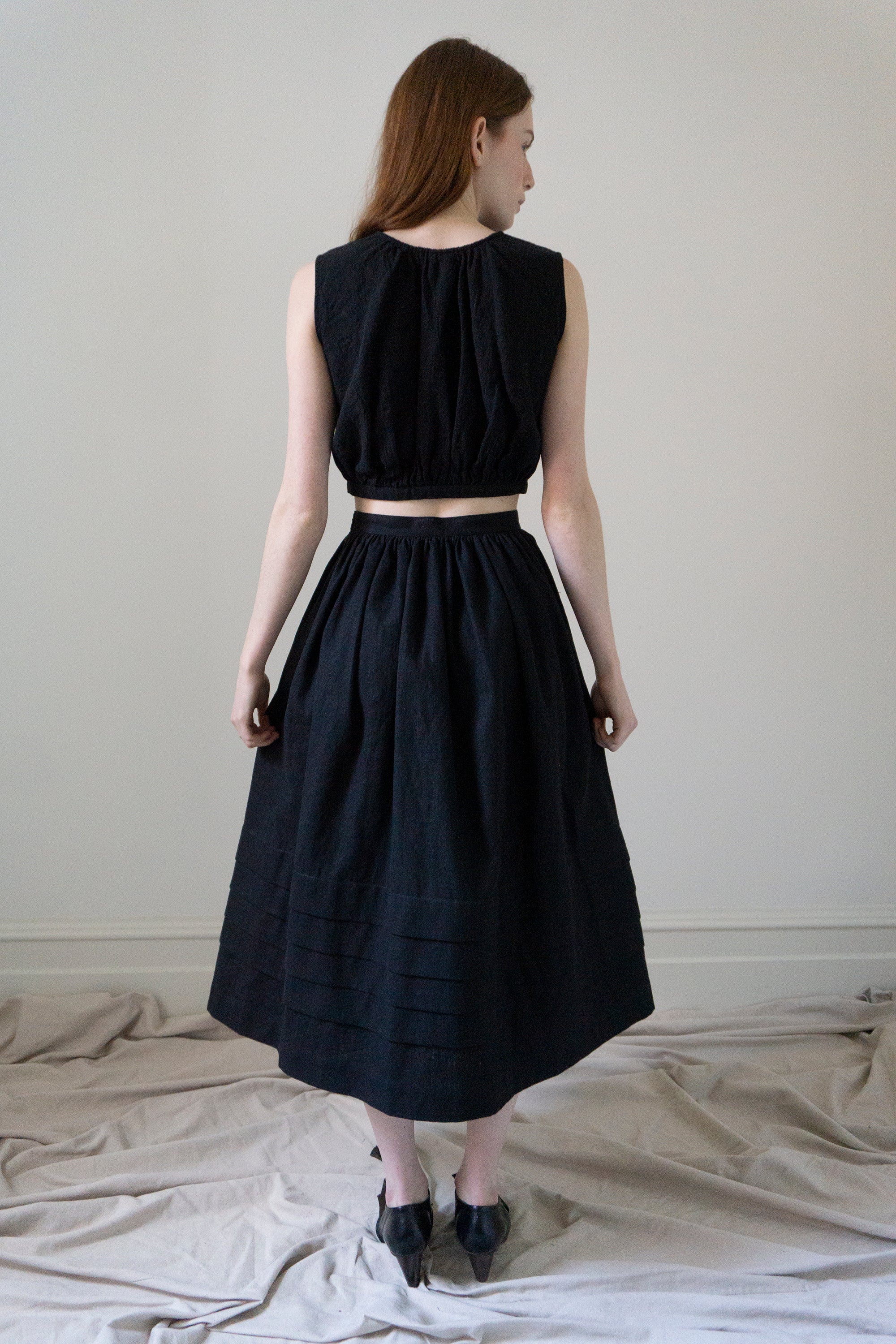 Rosa Pleated Linen Skirt -Black