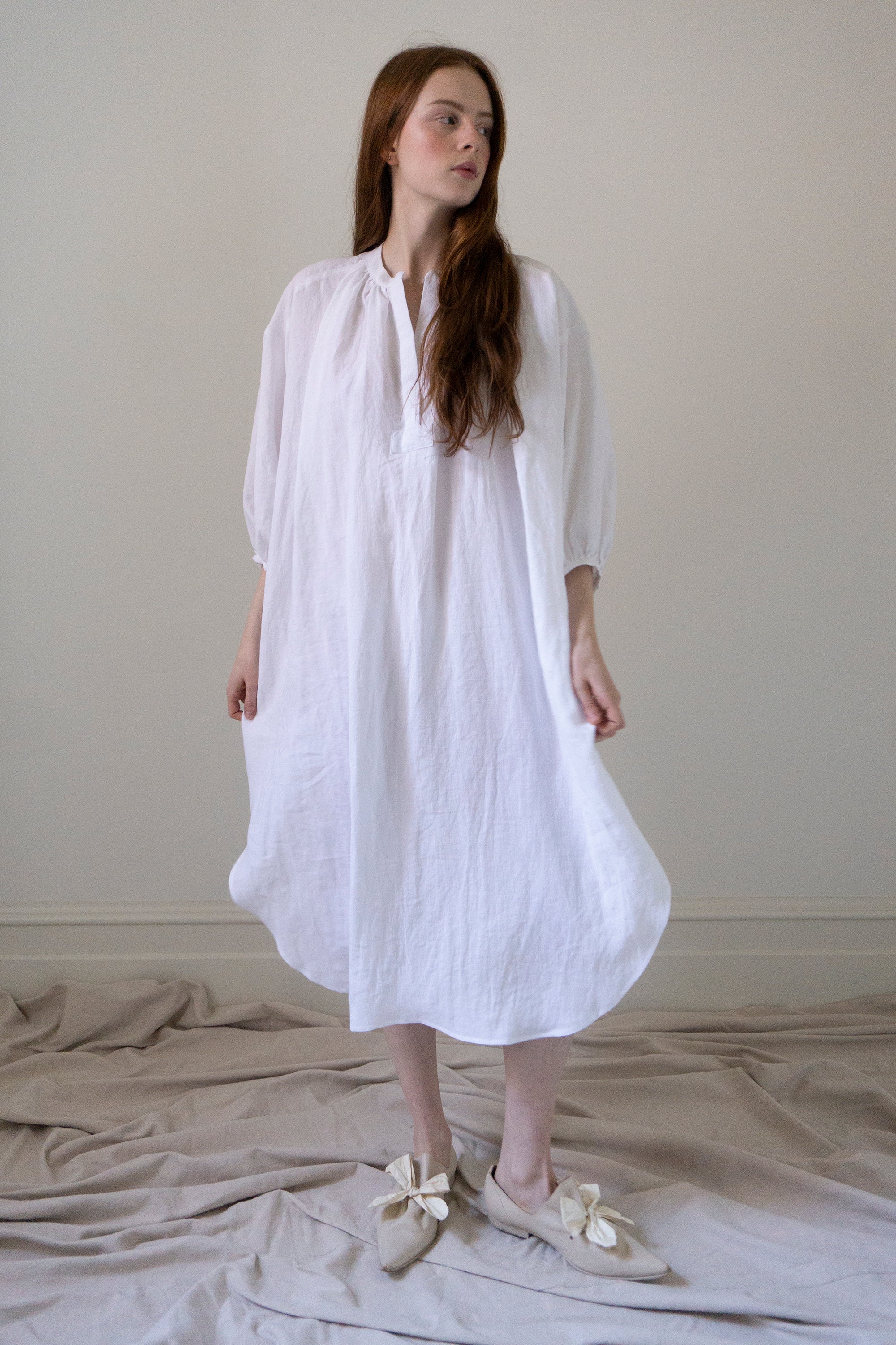 Severine Linen Dress - White (SIZE S-M)