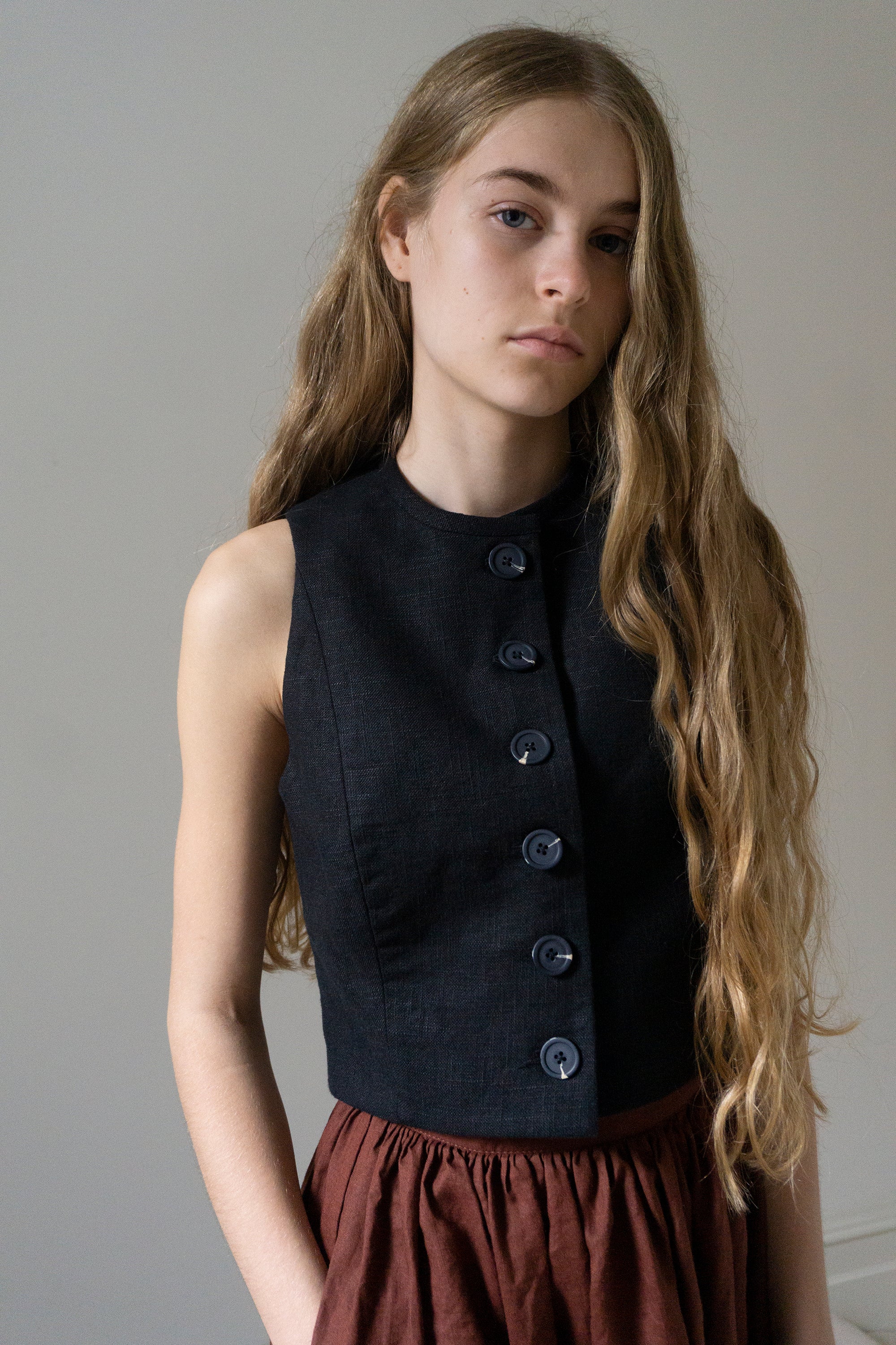 Tove Linen Waistcoat - Black