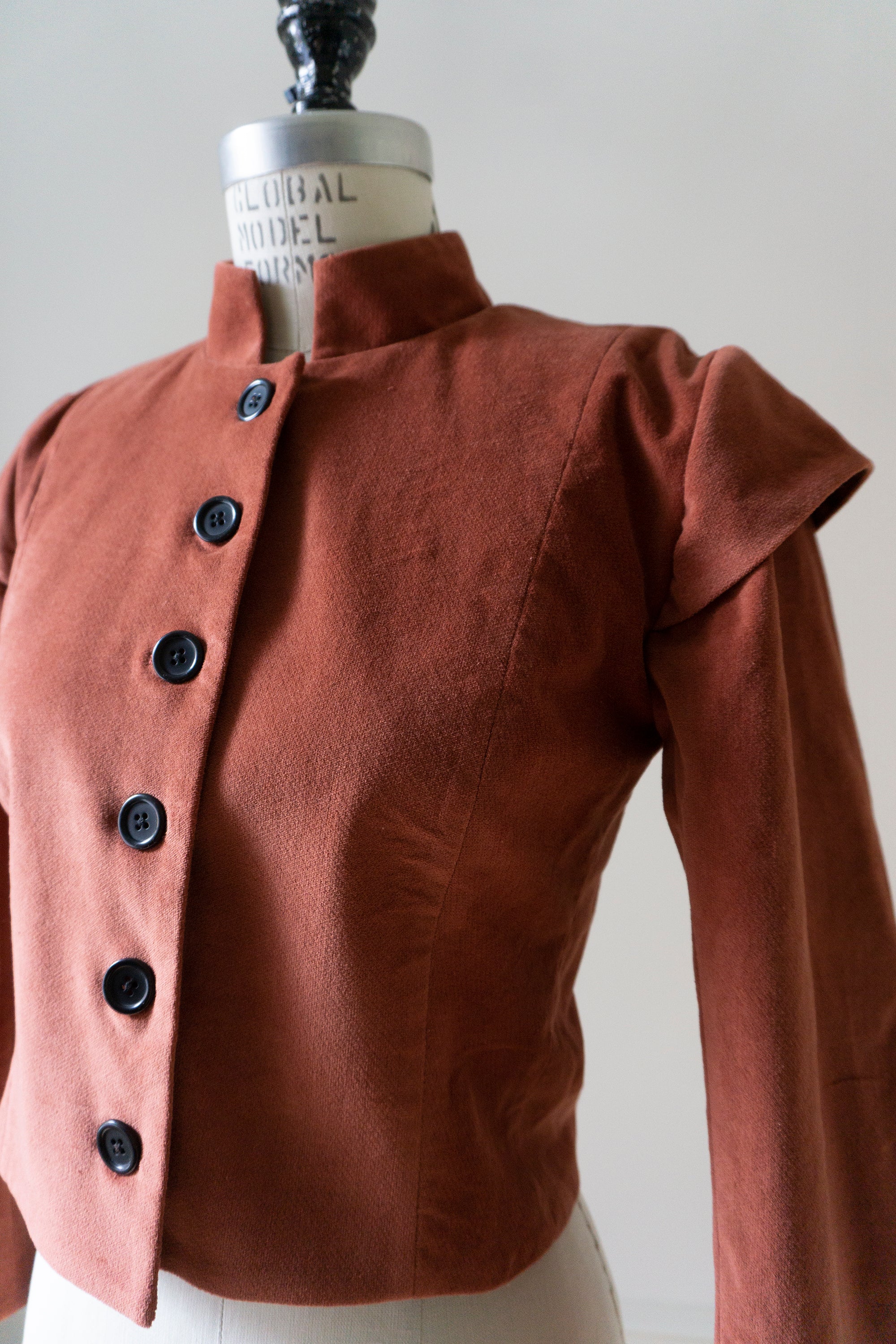 Guinevere jacket with sleeve caps - Brick Red Velvet (S)