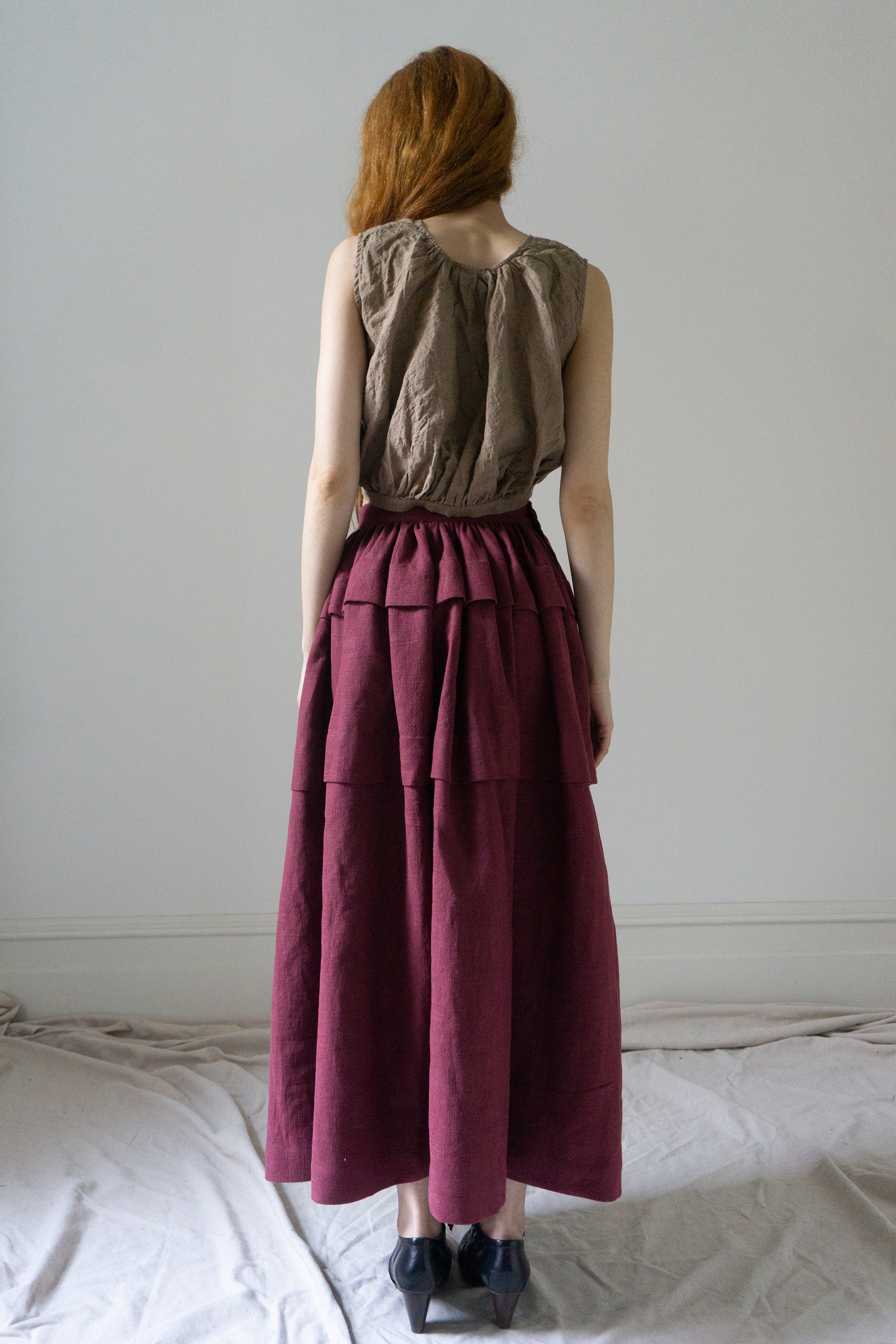 Carys Linen Skirt - Burgundy
