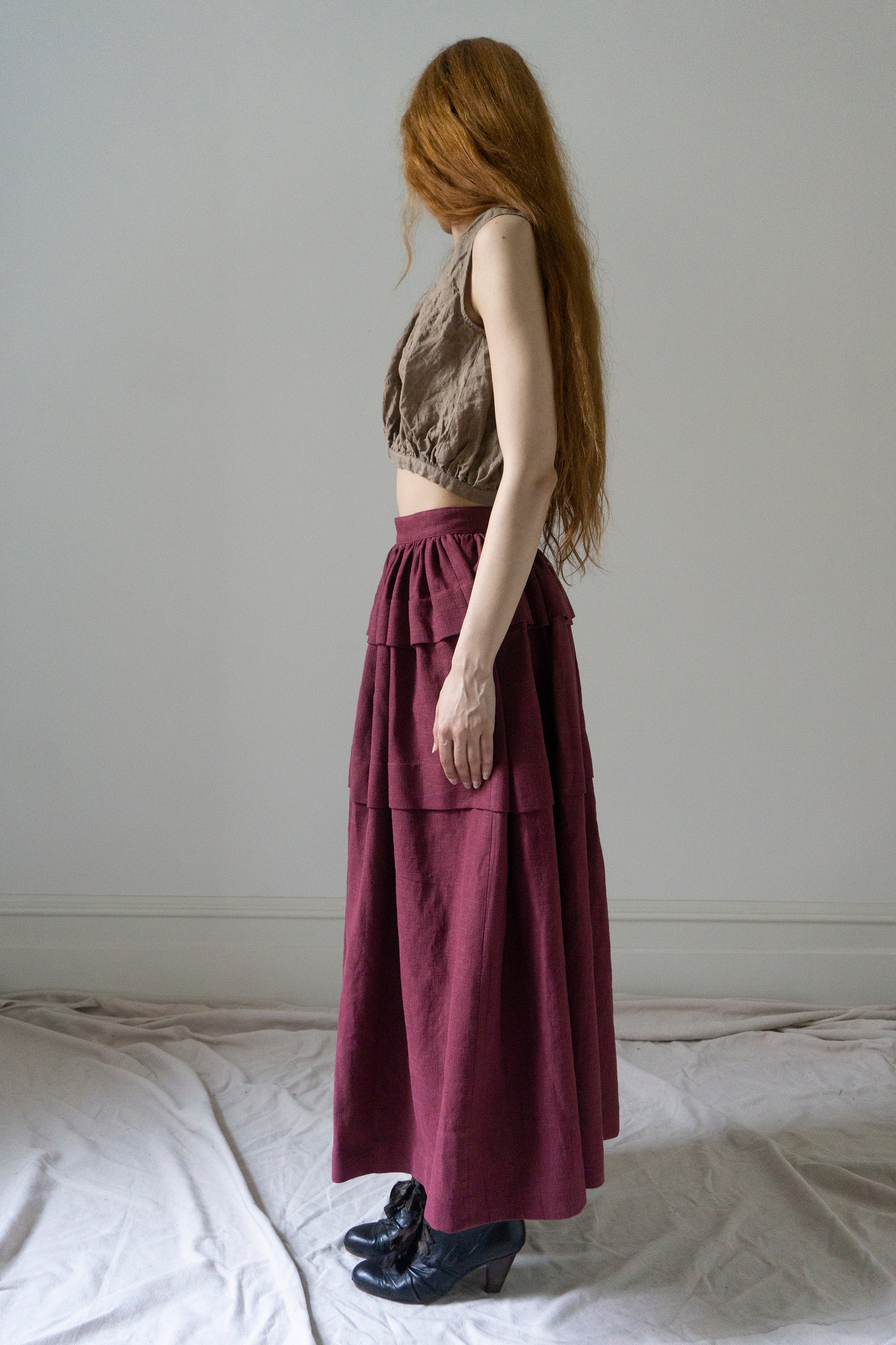 Carys Linen Skirt - Burgundy