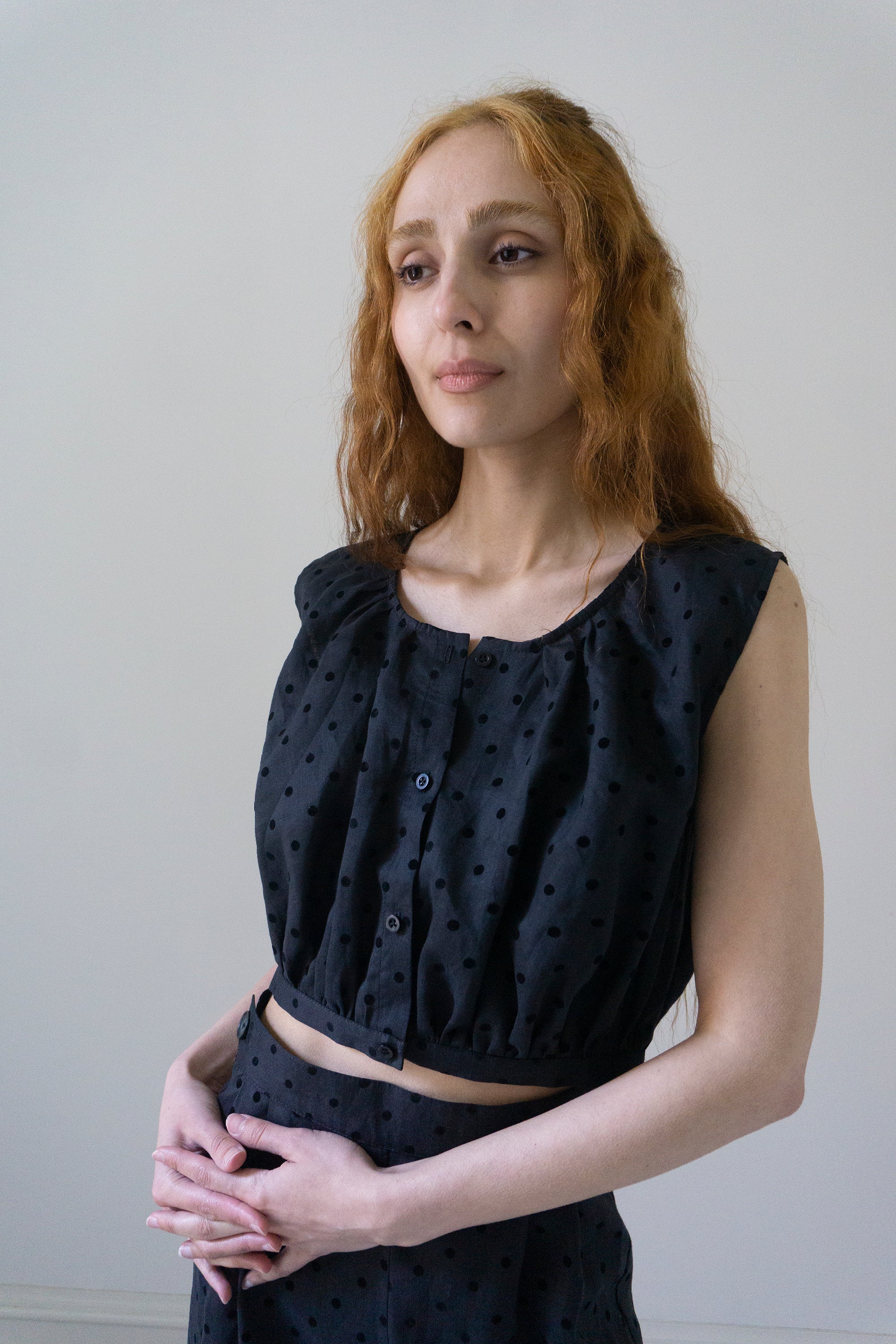 Viola Top - Black Dotted Swiss