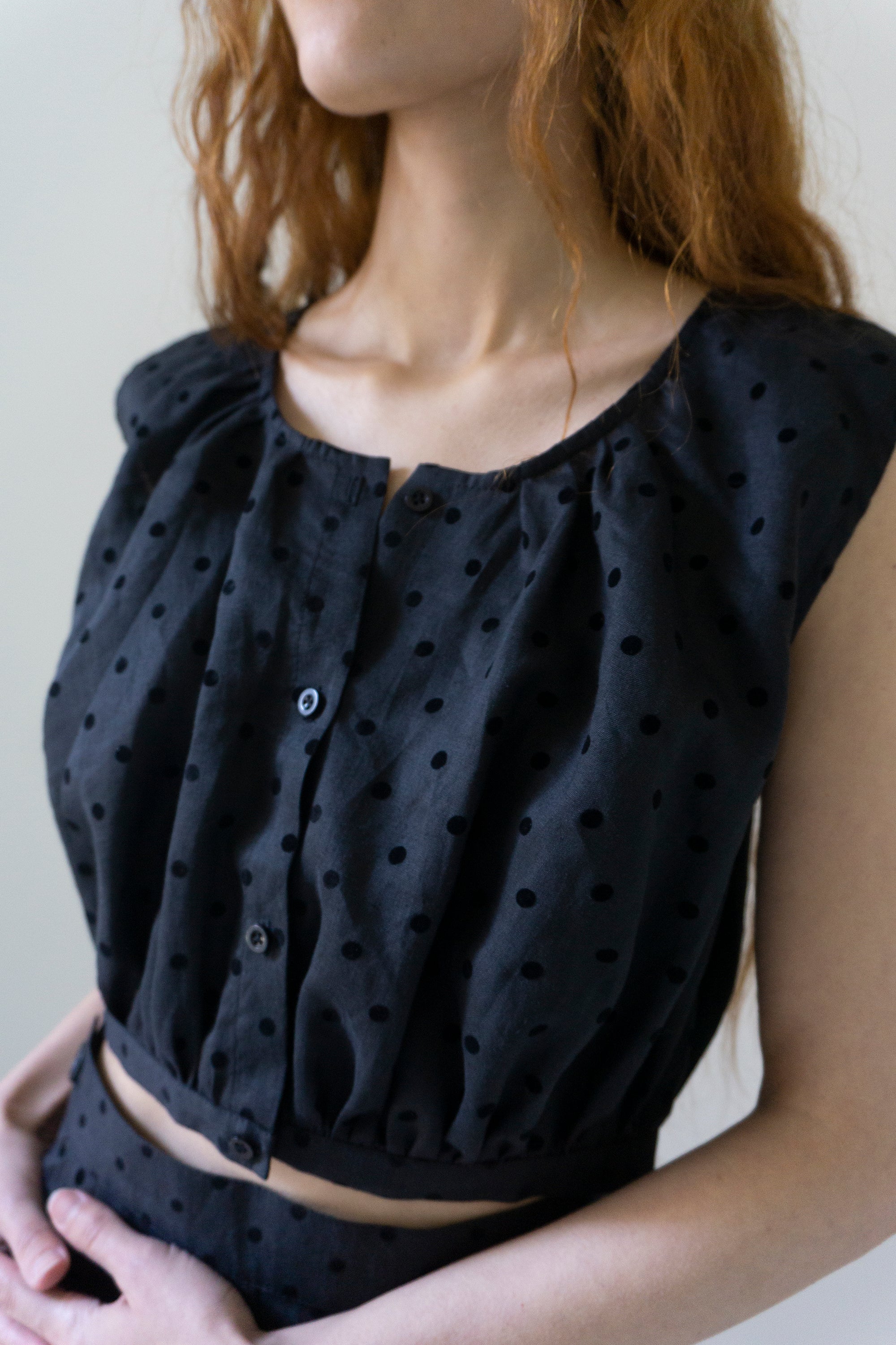Viola Top - Black Dotted Swiss