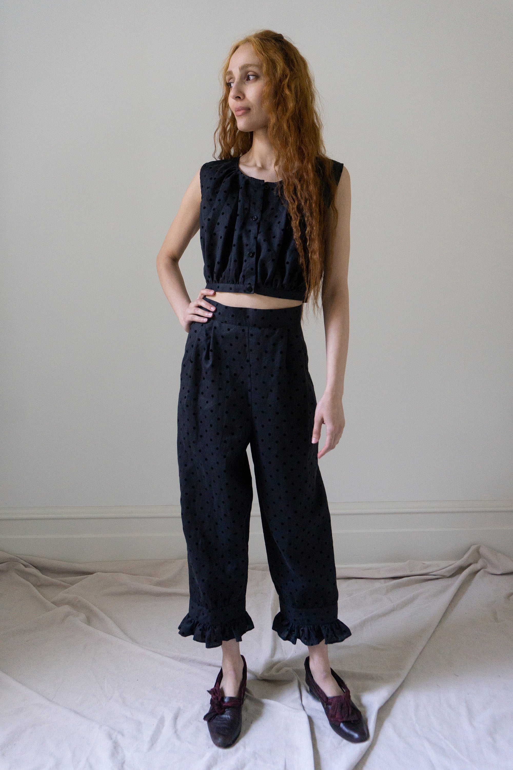 Ceres Linen Bloomers - Black Dotted Swiss