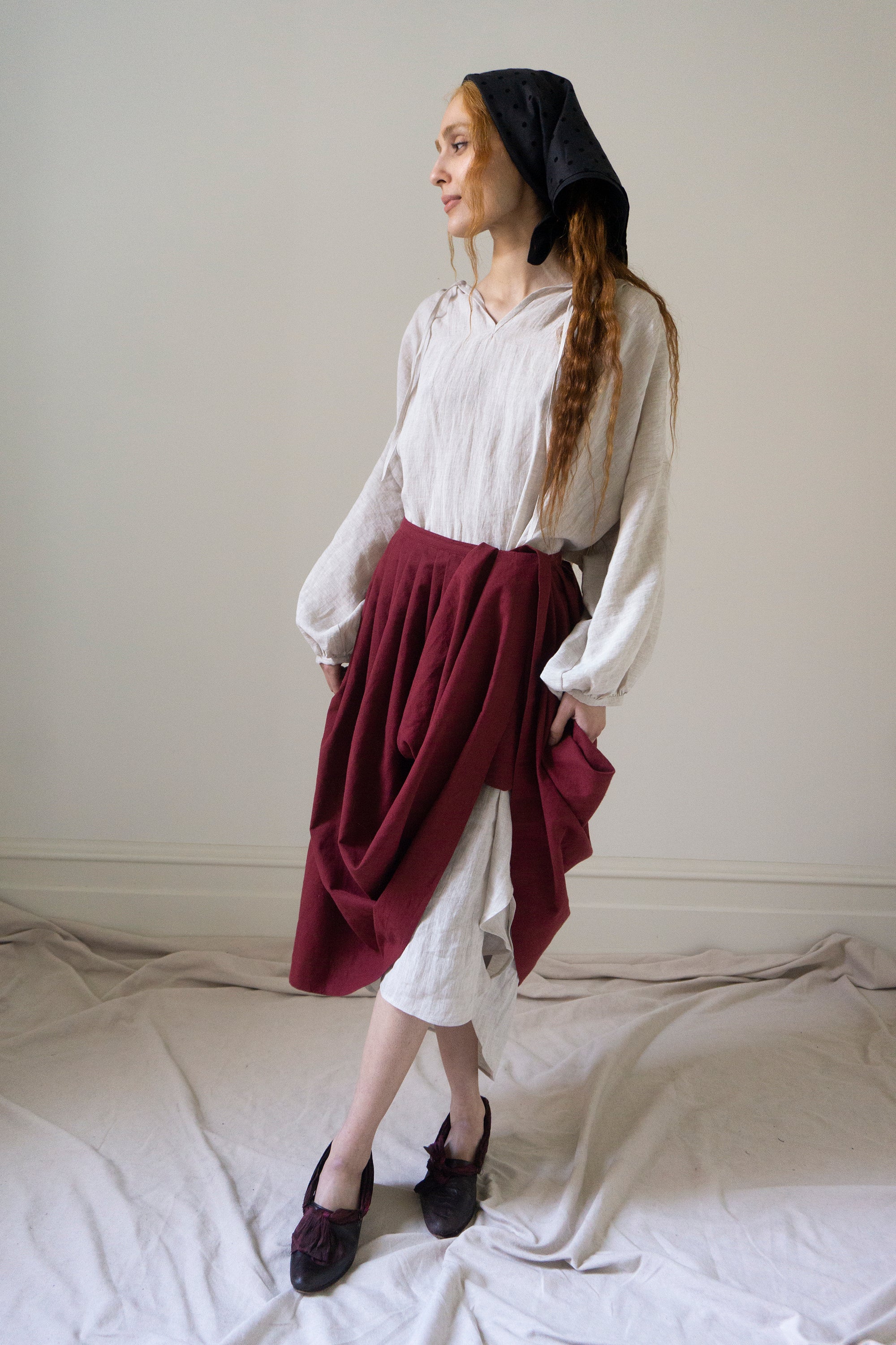 Elleri Apron Skirt - Dark Red