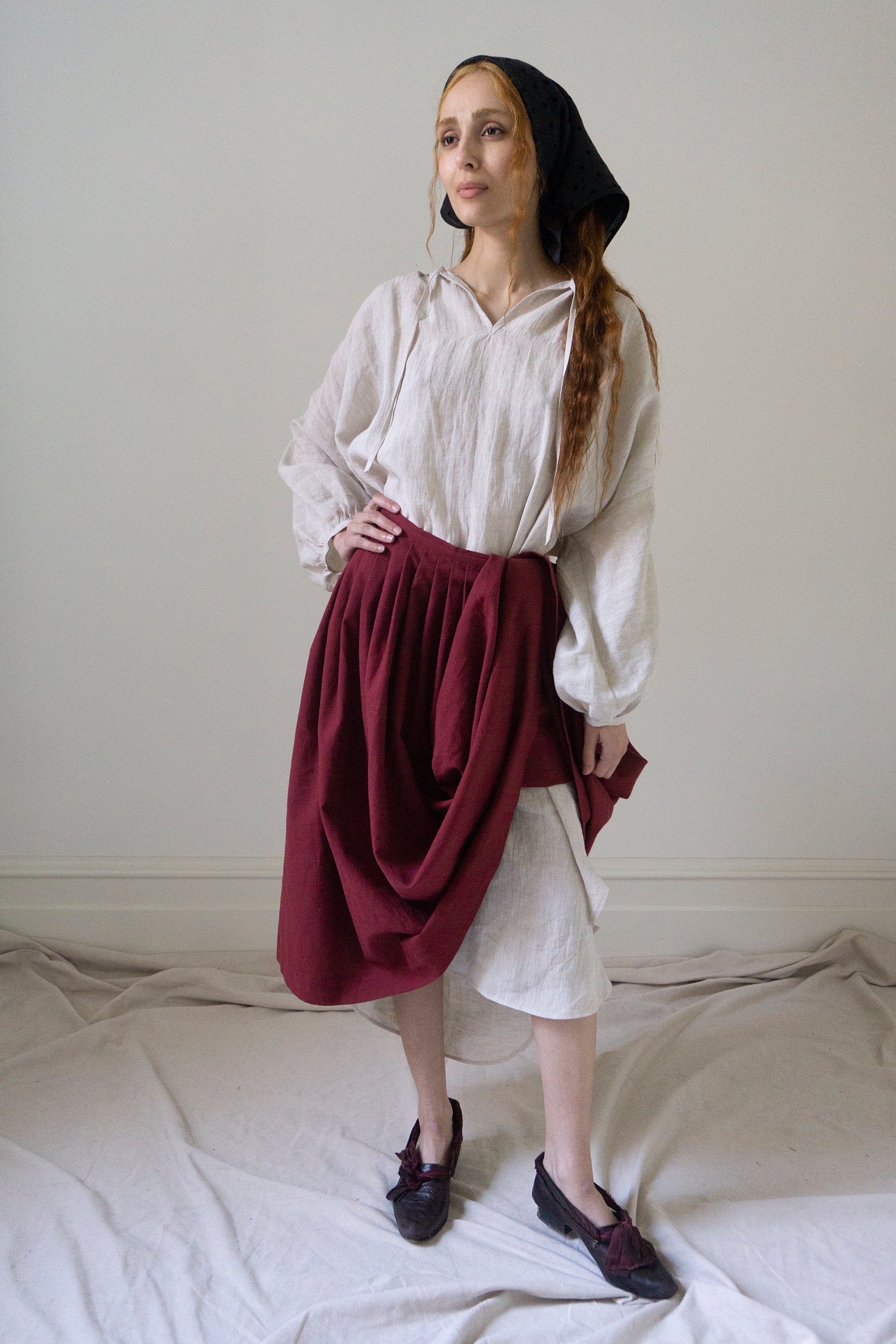 Elleri Apron Skirt - Dark Red