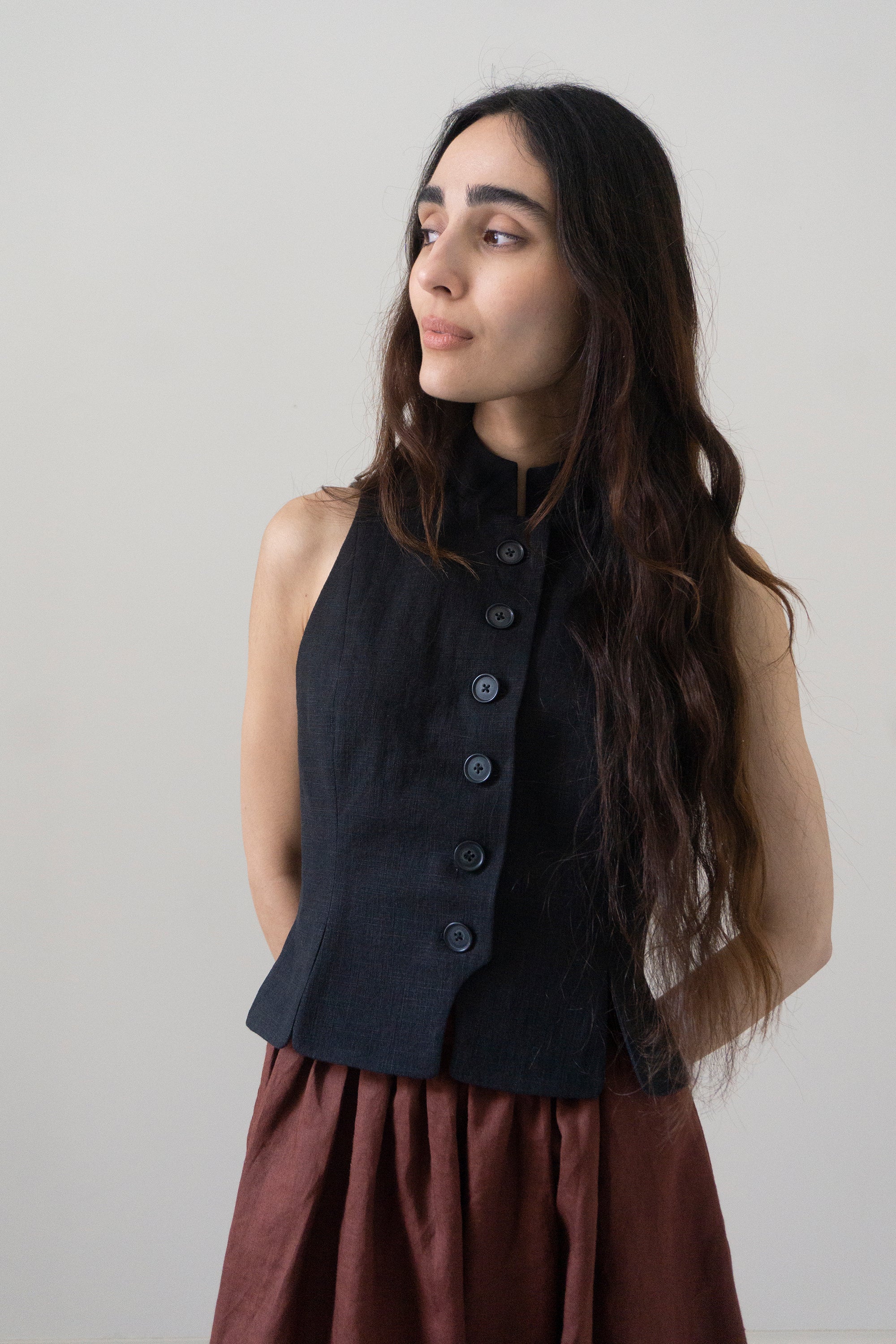 Fiora Linen Waistcoat - Black