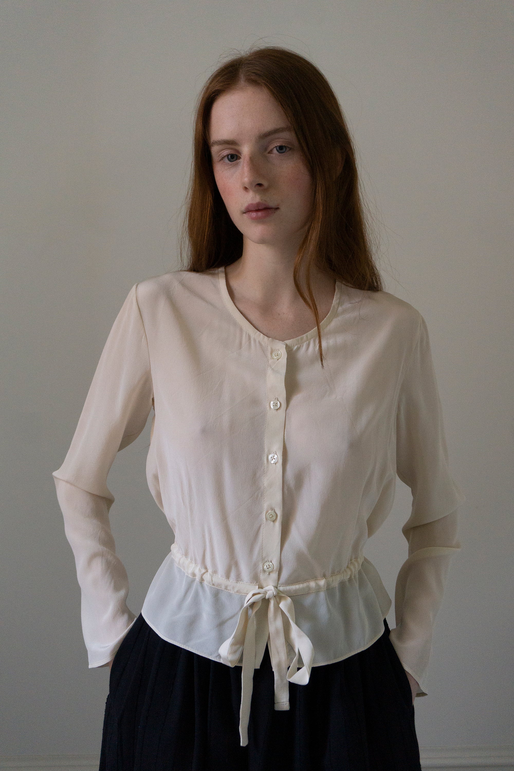 Inez Blouse - Cream Silk (SIZE S)