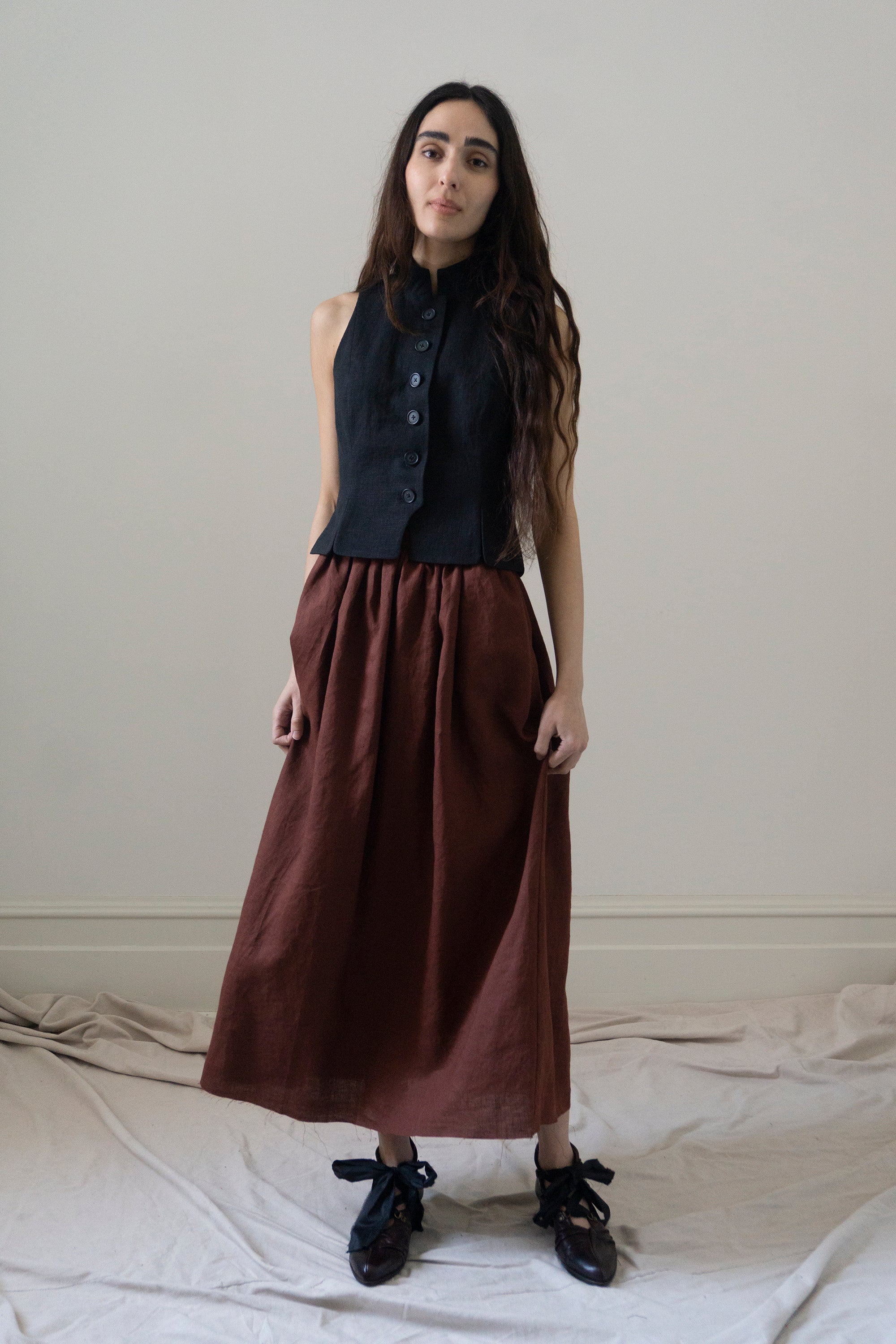 Lucia Linen Skirt - Dark Pomegranate