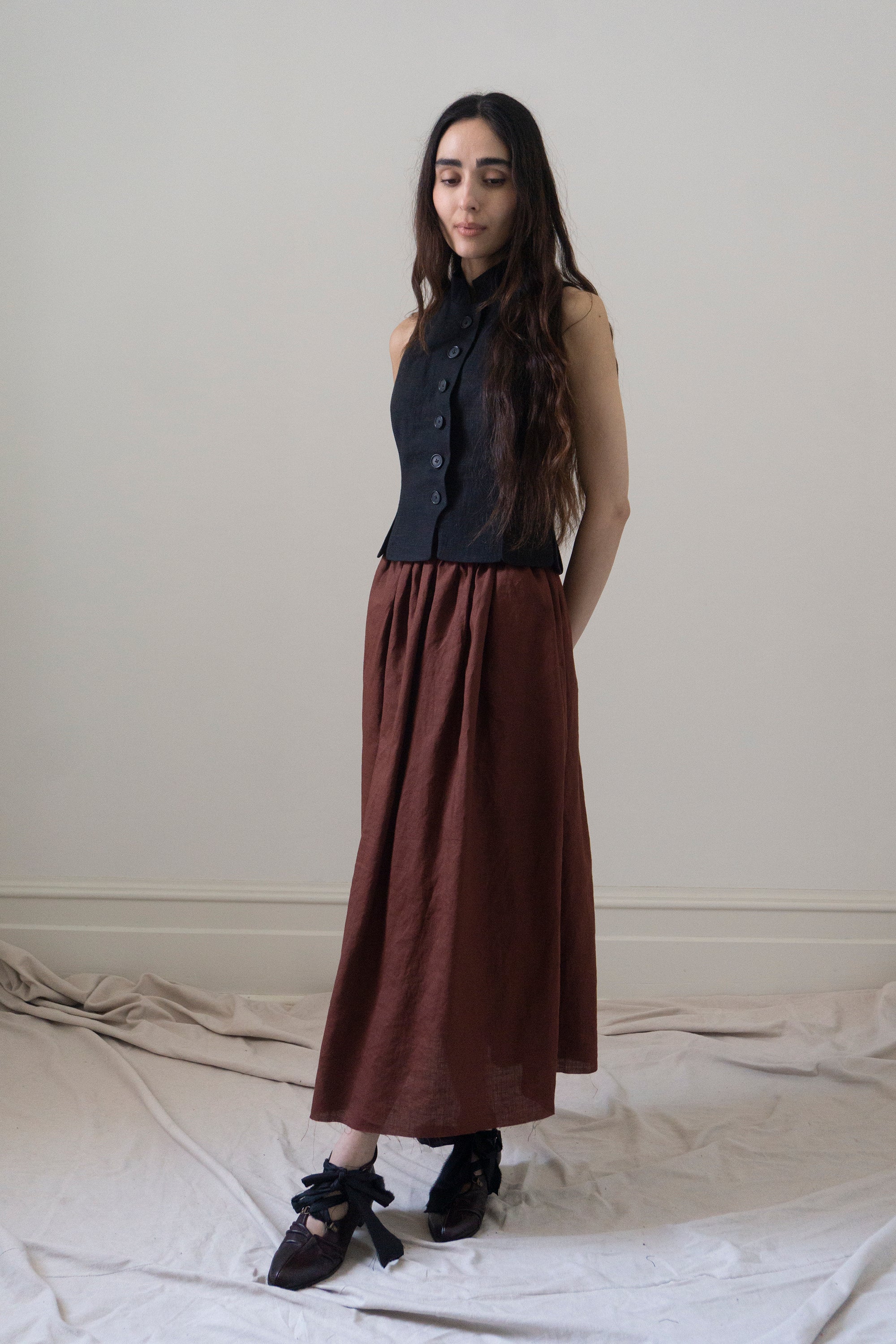 Lucia Linen Skirt - Dark Pomegranate