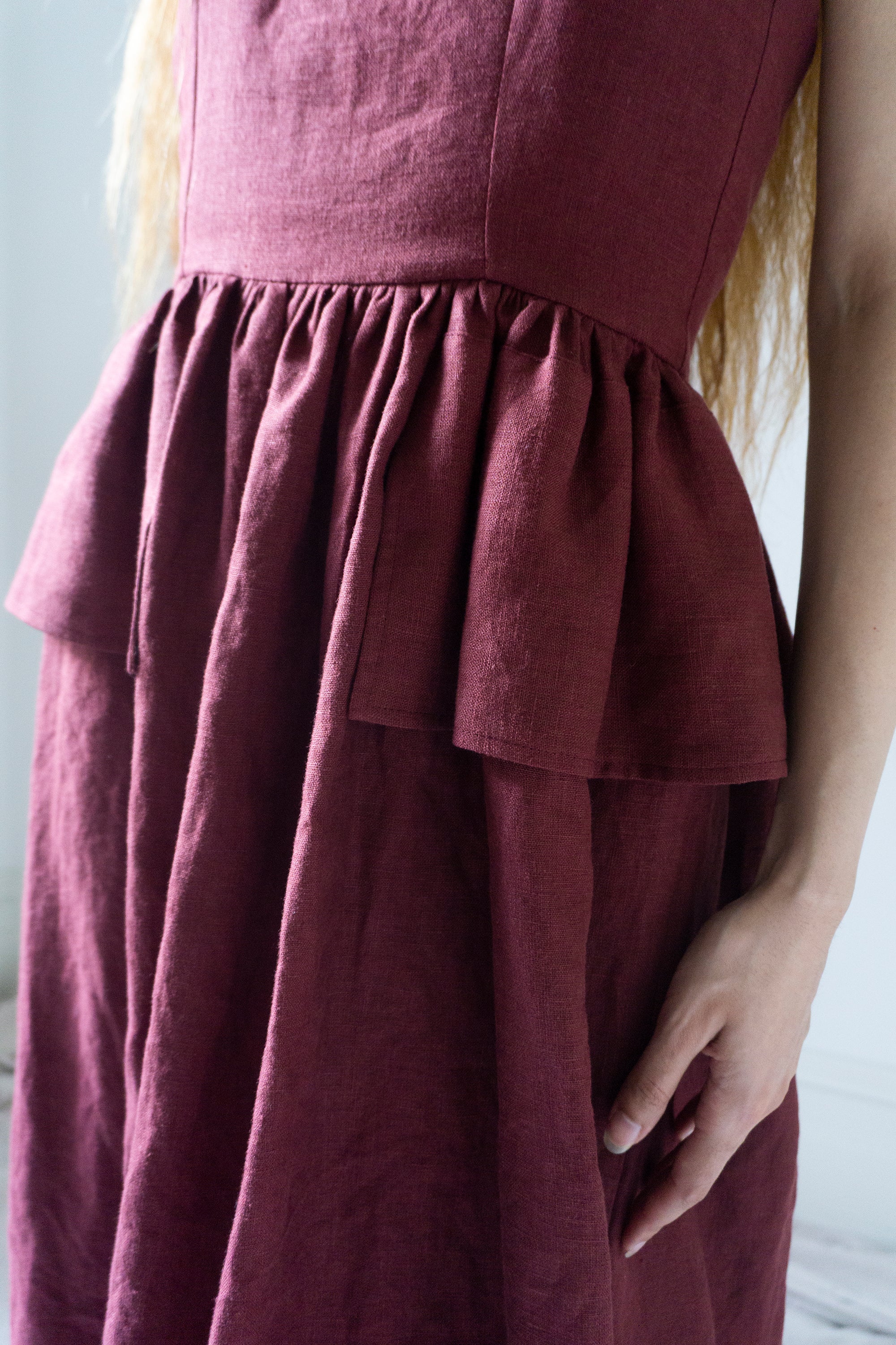 Marion Linen Dress - Burgundy