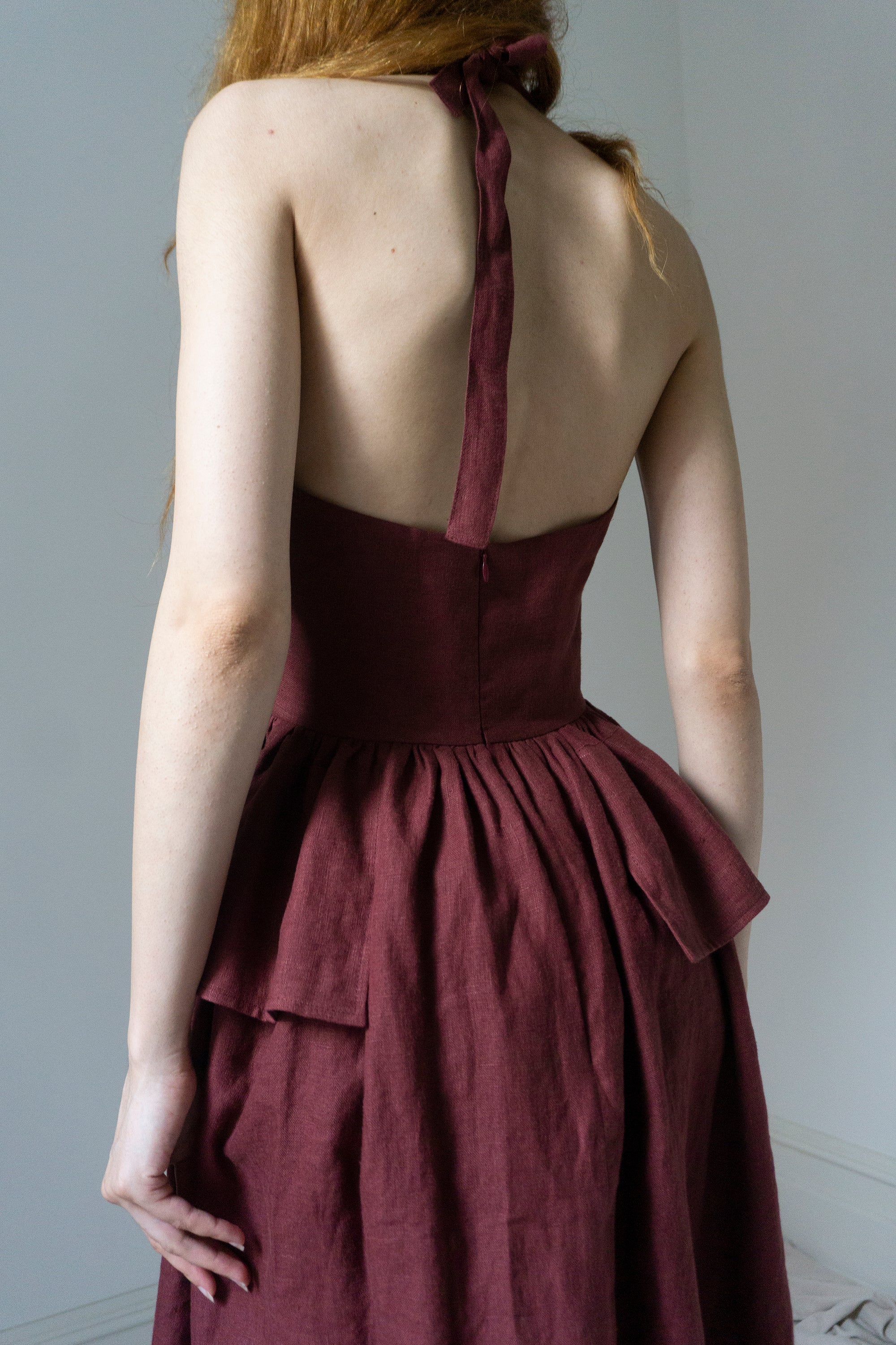 Marion Linen Dress - Burgundy