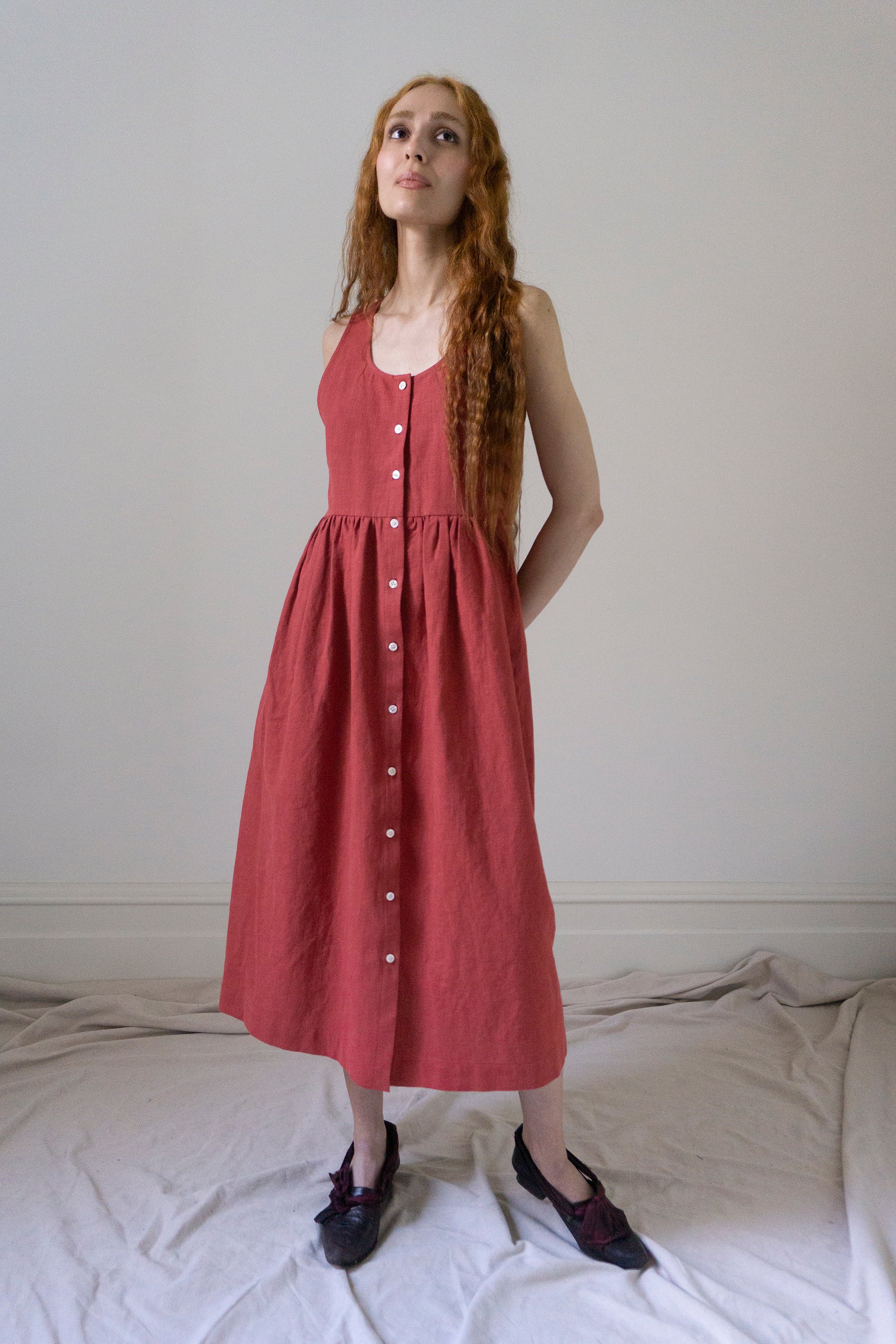 Maryse Linen Dress - Cerise