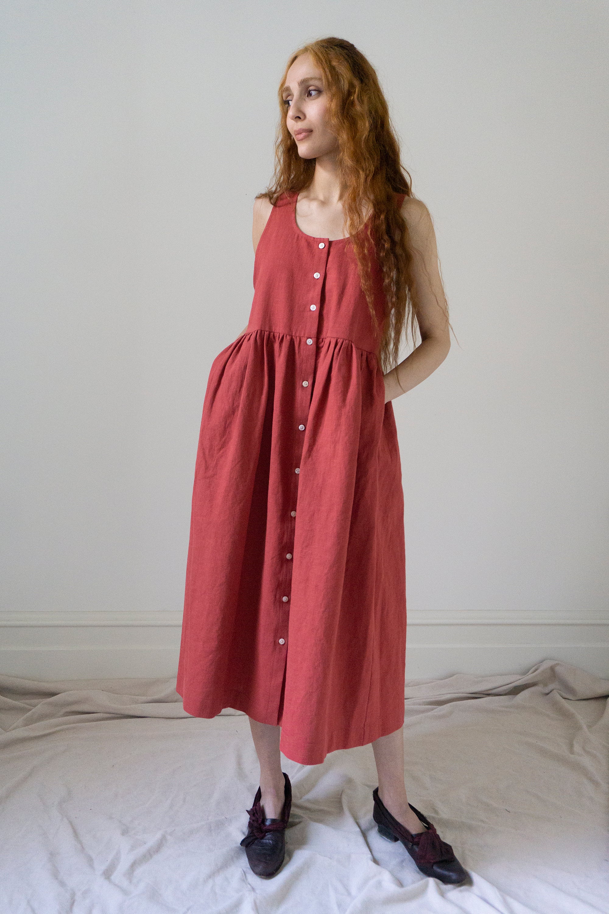 Maryse Linen Dress - Cerise