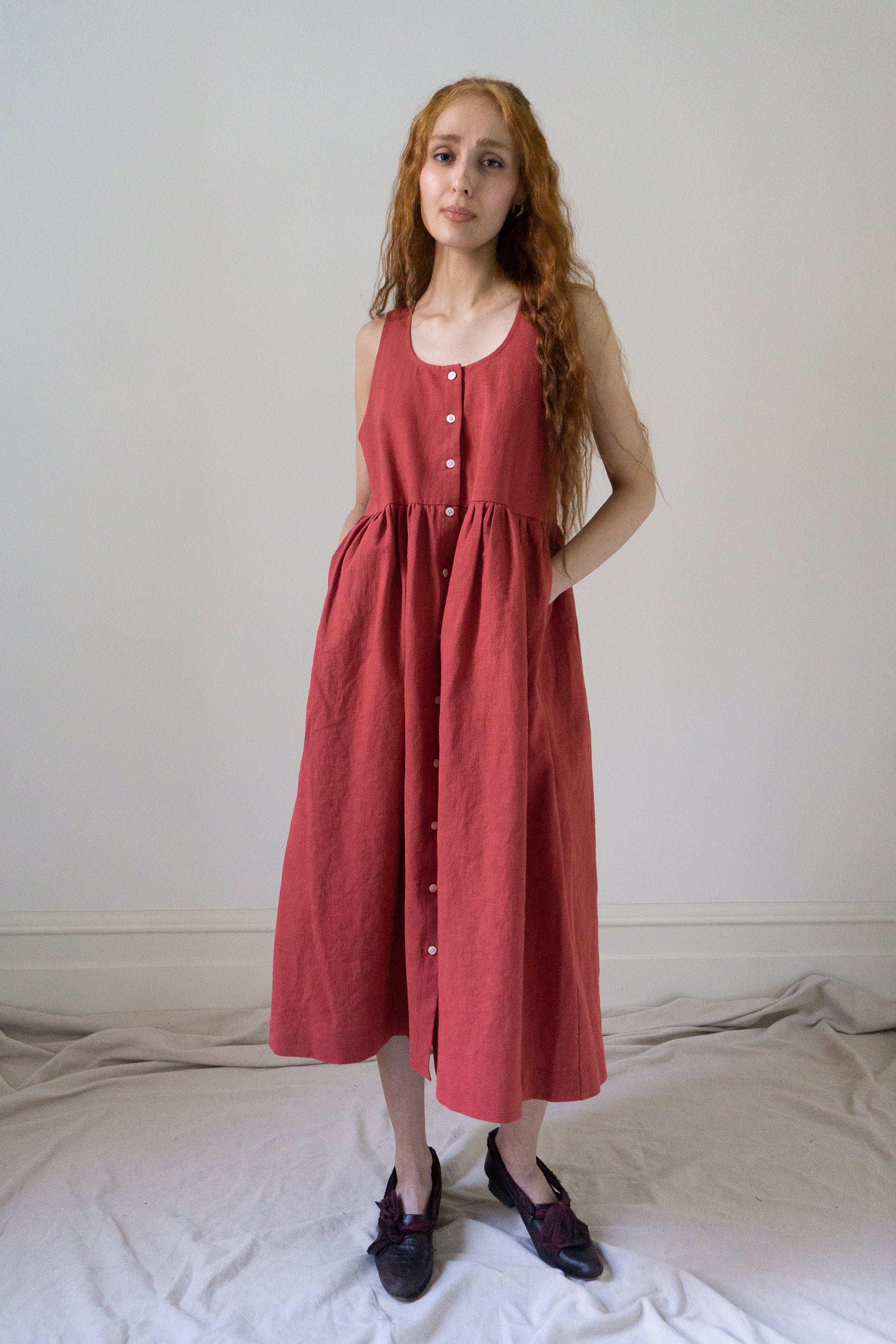 Maryse Linen Dress - Cerise