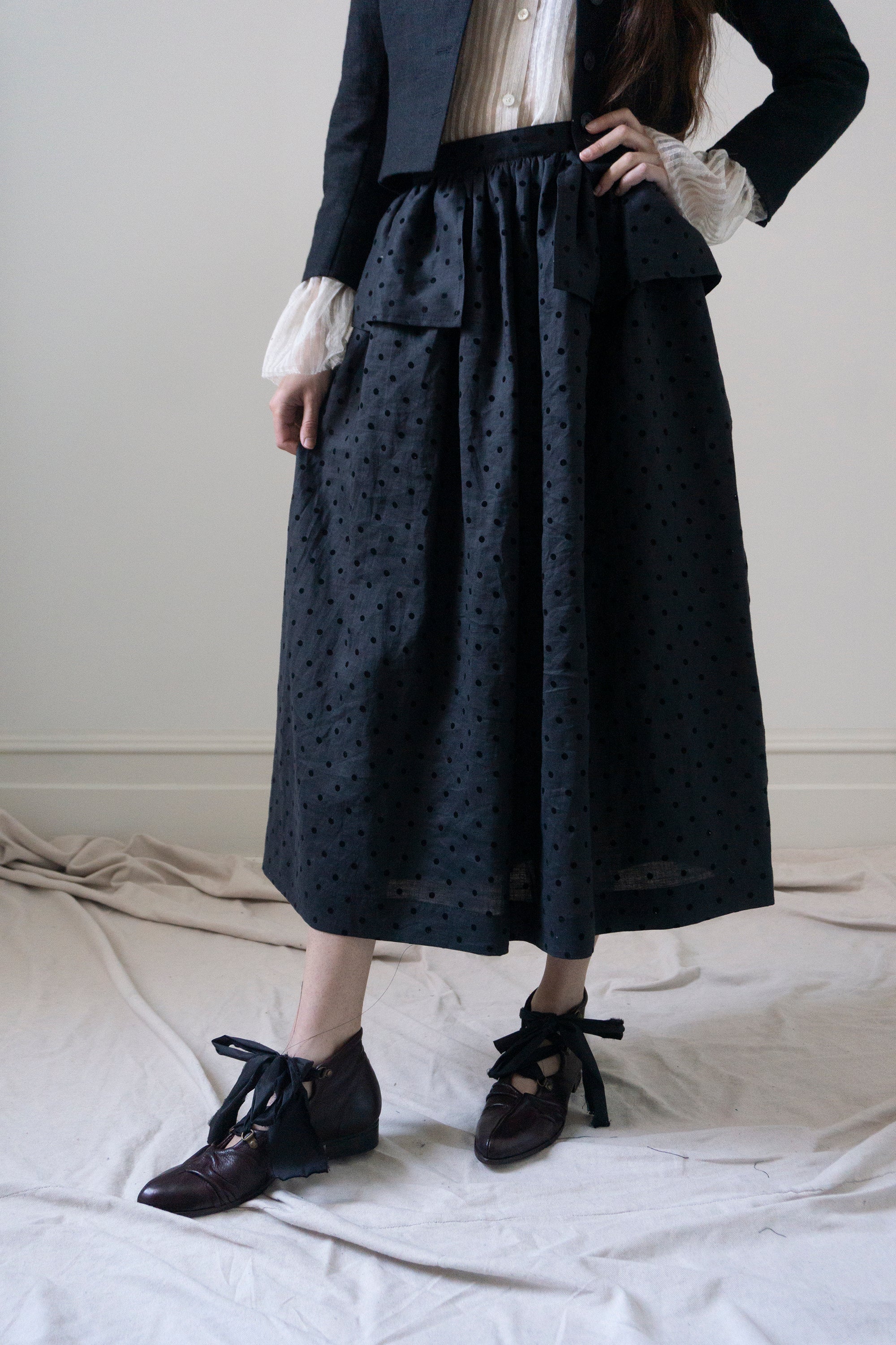 Nova Linen Skirt - Black Dotted Swiss