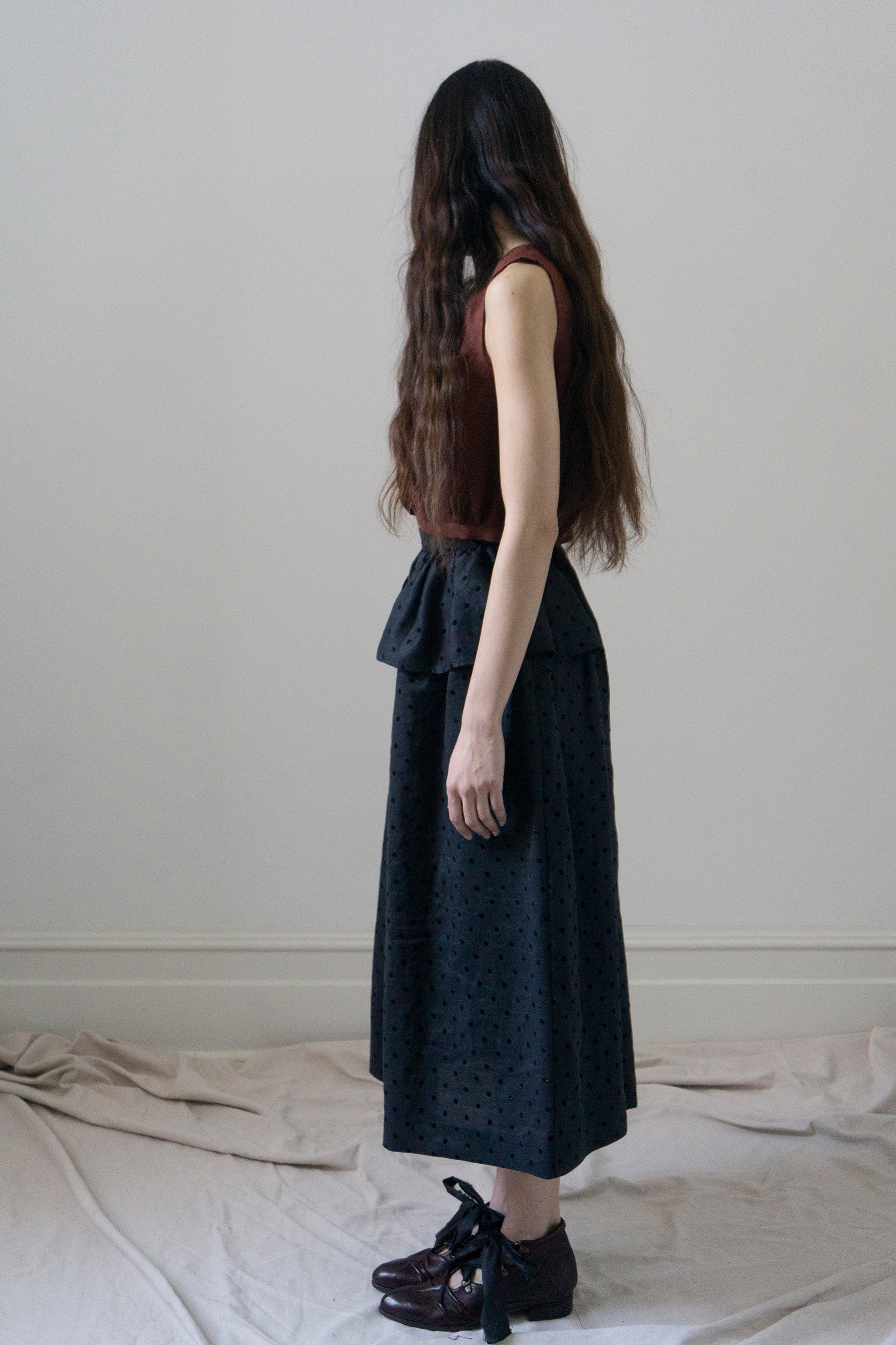 Nova Linen Skirt - Black Dotted Swiss