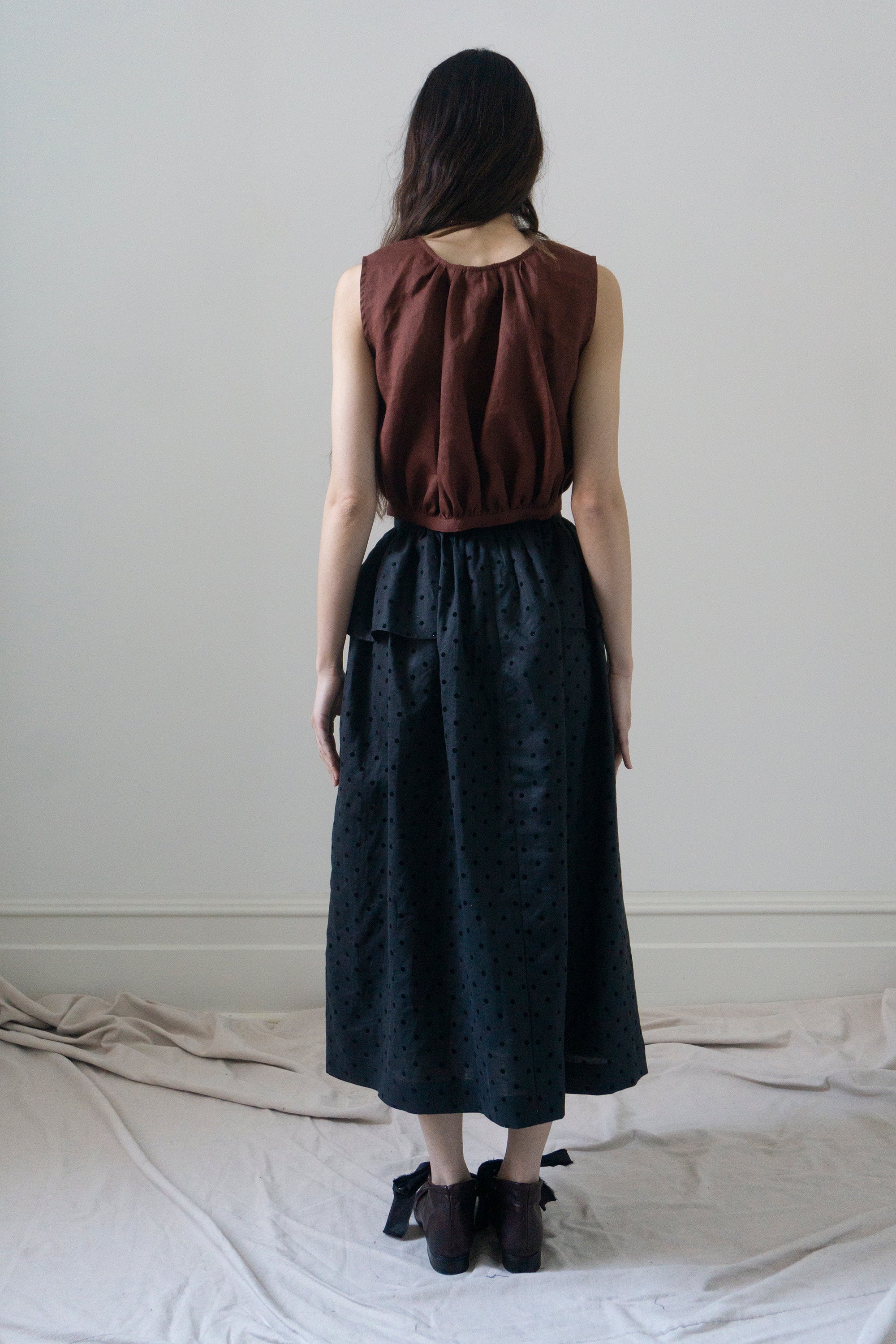 Nova Linen Skirt - Black Dotted Swiss