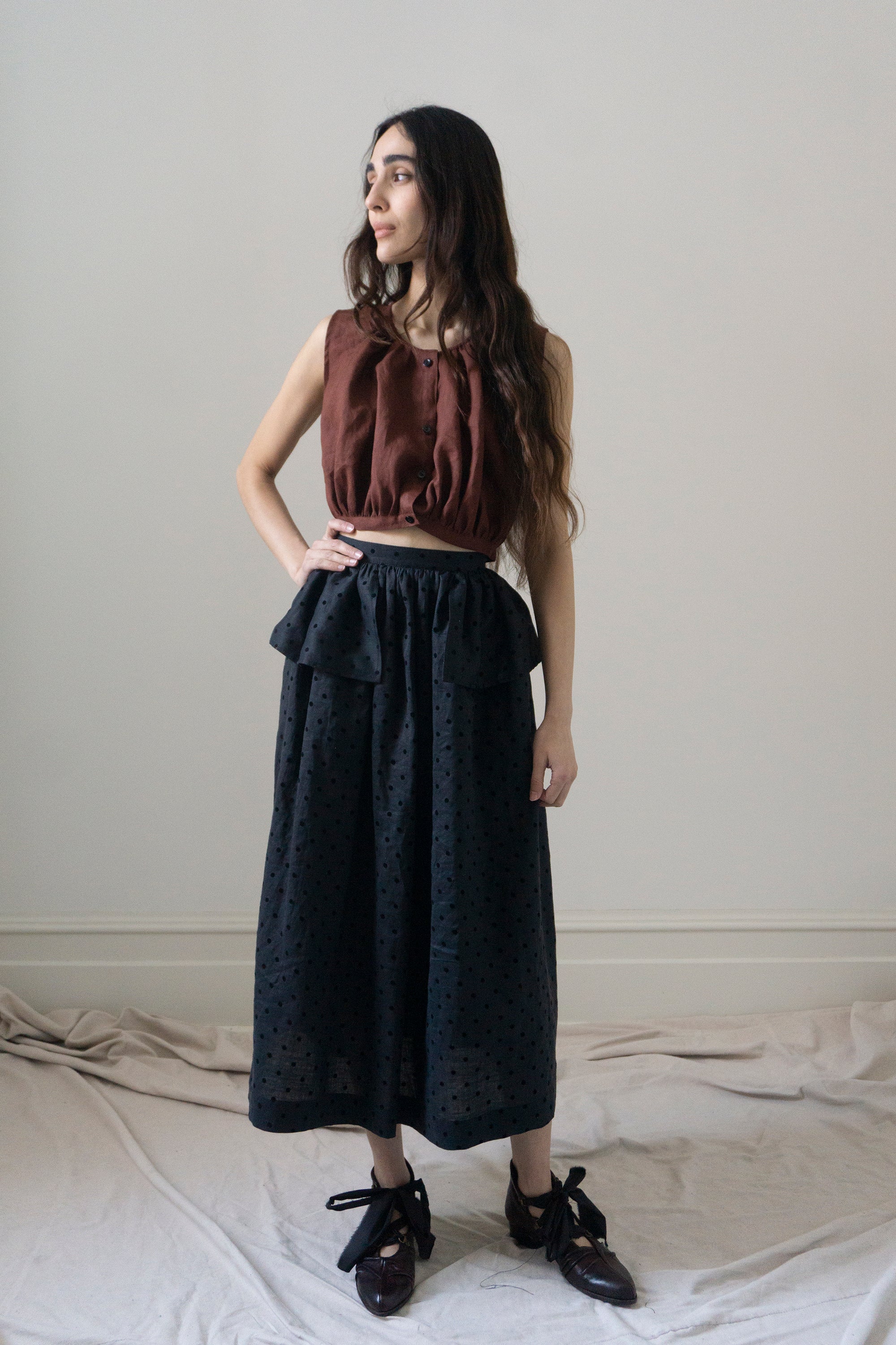 Nova Linen Skirt - Black Dotted Swiss