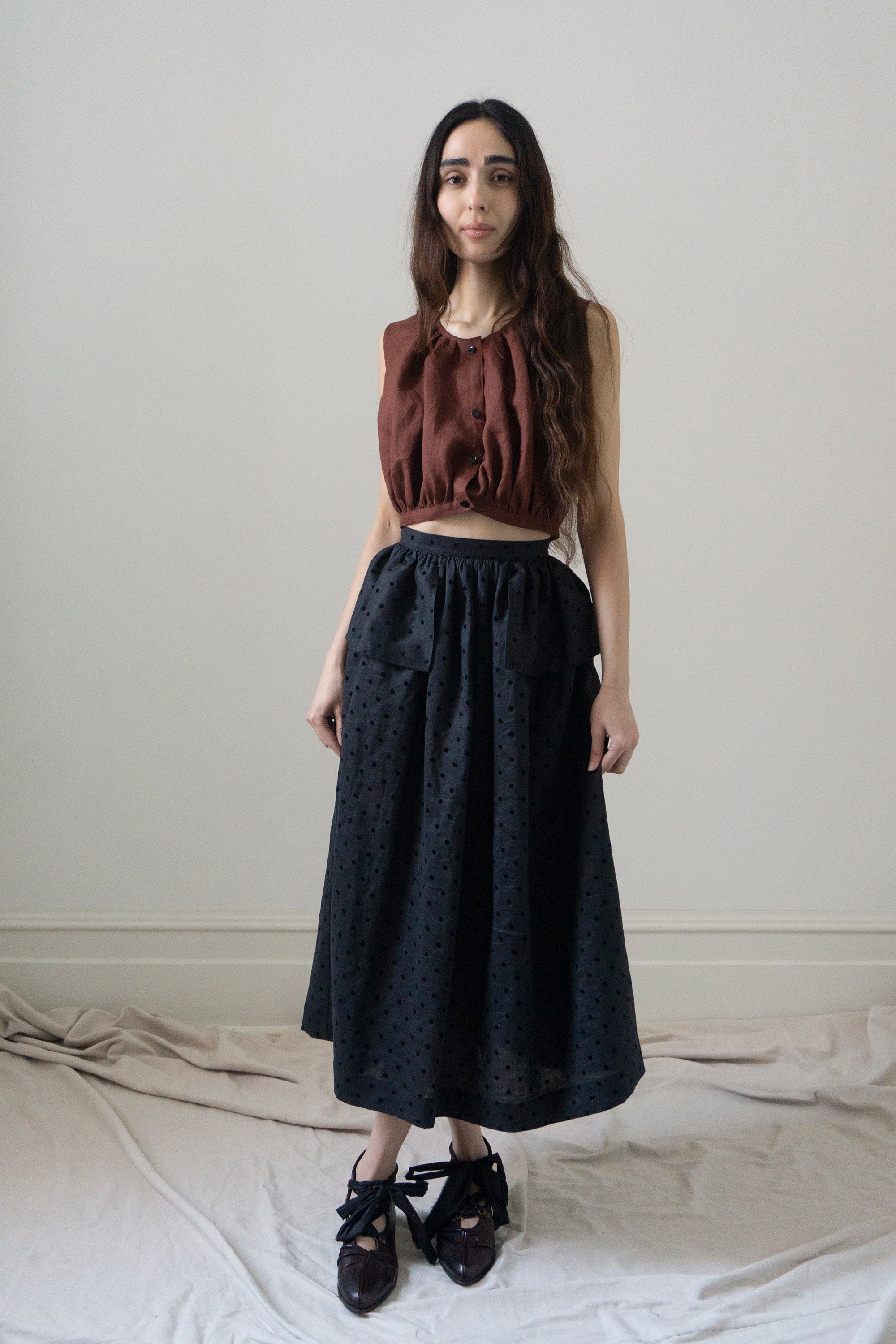 Nova Linen Skirt - Black Dotted Swiss