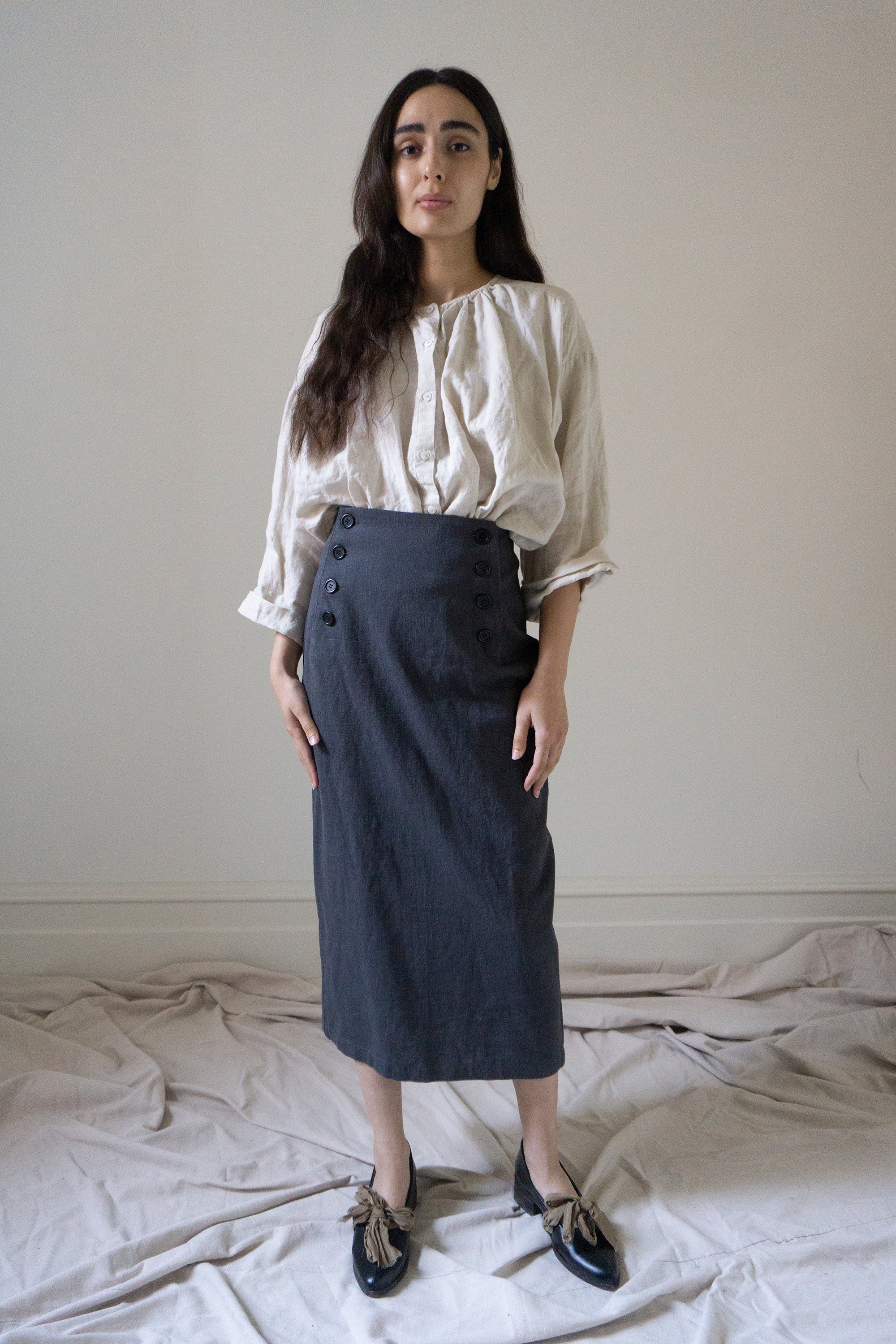 Nora Linen Skirt - Slate (SIZE XS)