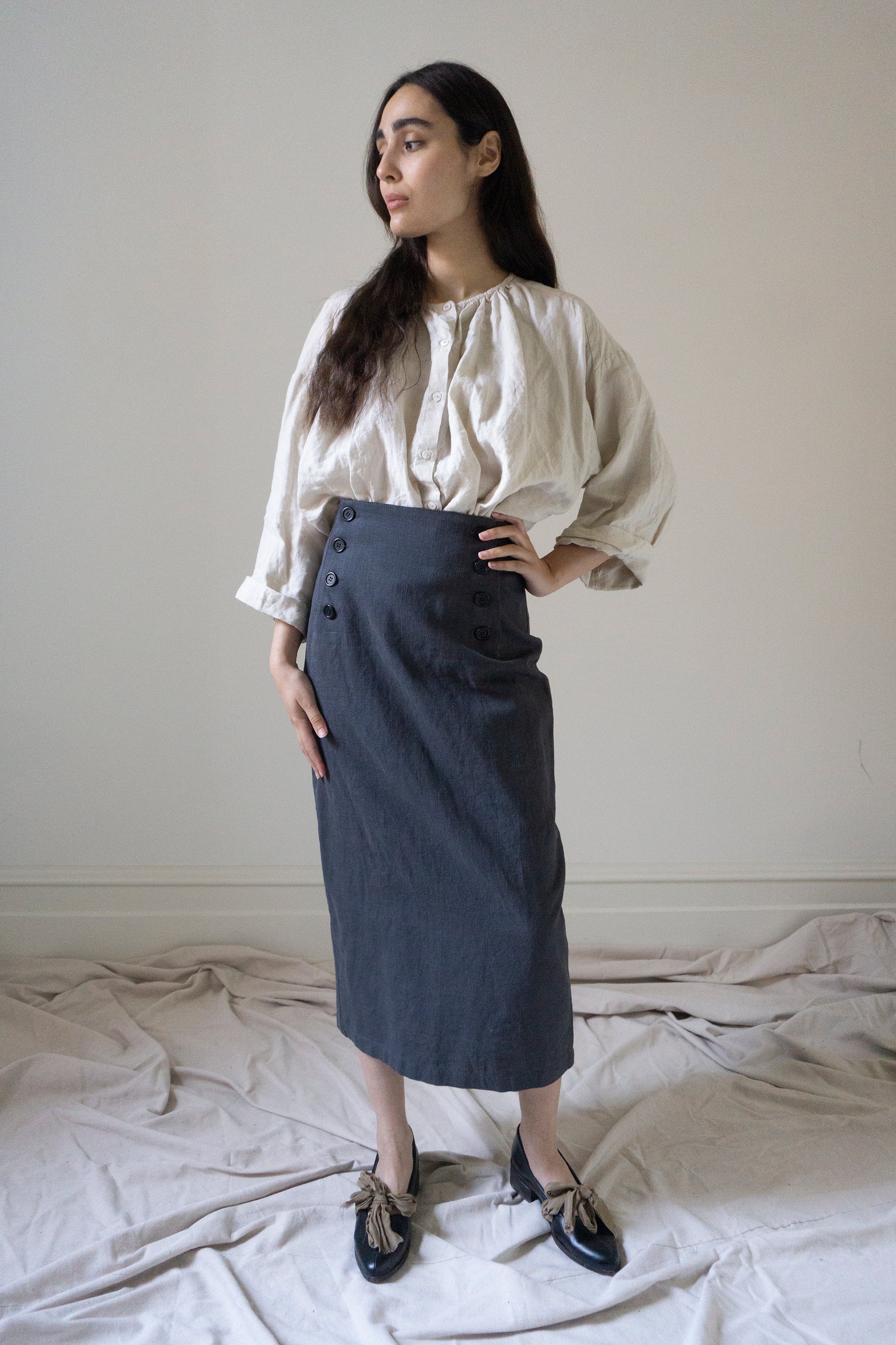 Nora Linen Skirt - Slate (SIZE XS)
