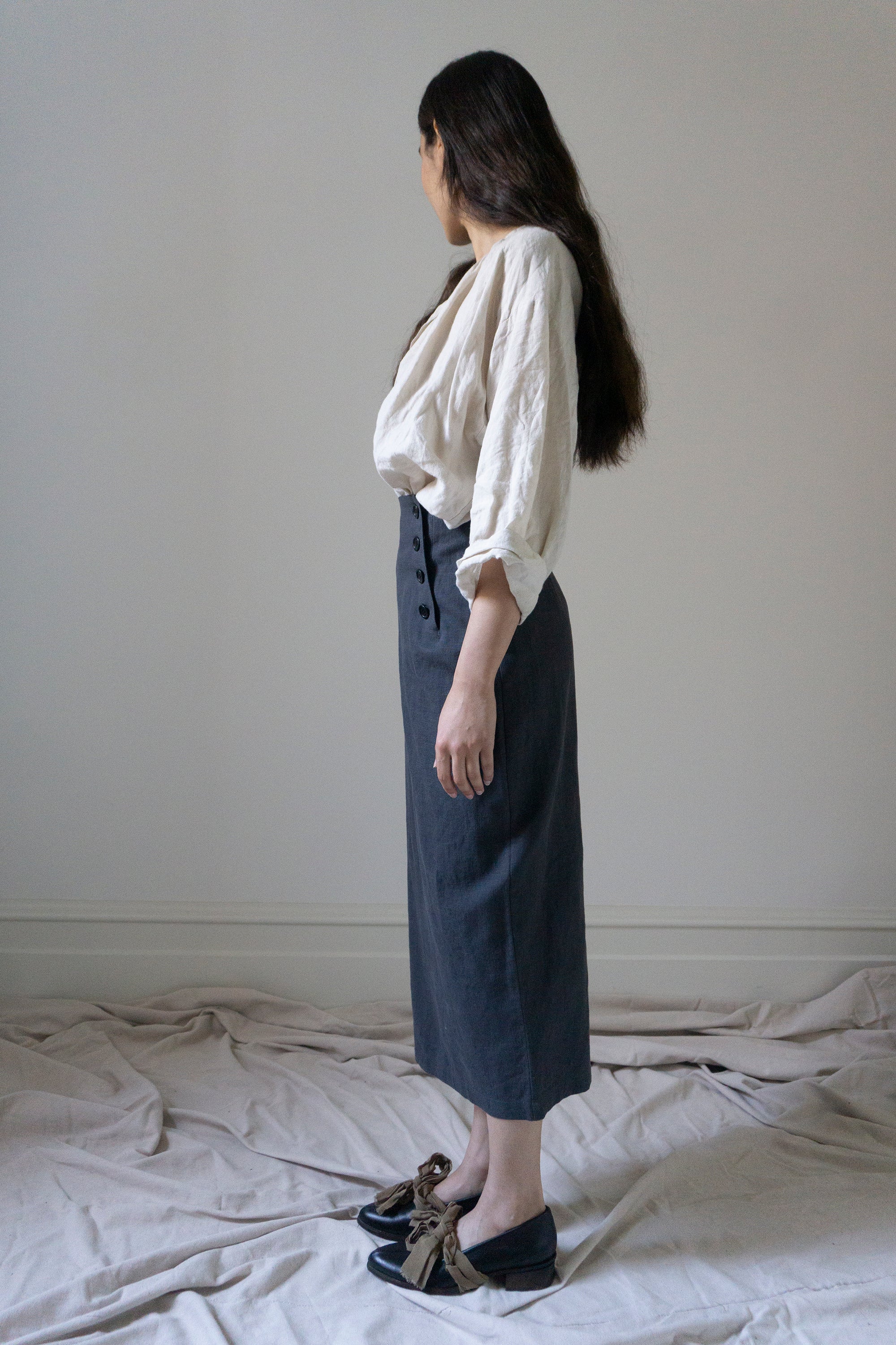 Nora Linen Skirt - Slate (SIZE XS)