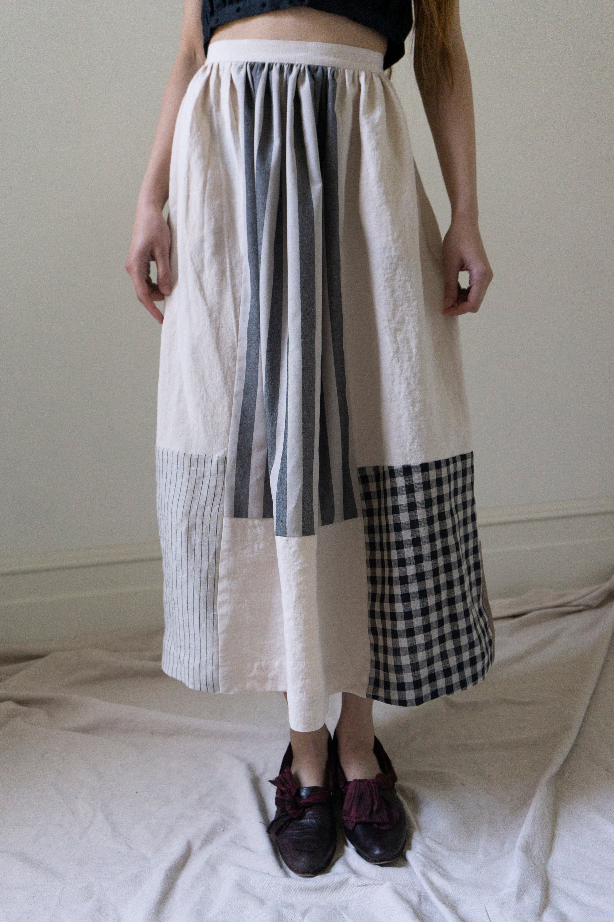 Patchwork Skirt - Powder, Stripes & Gingham (SIZE S)