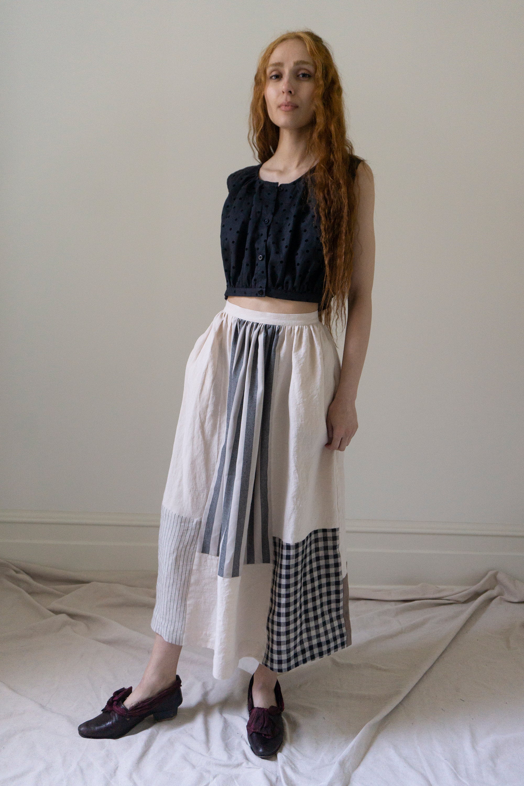 Patchwork Skirt - Powder, Stripes & Gingham (SIZE S)