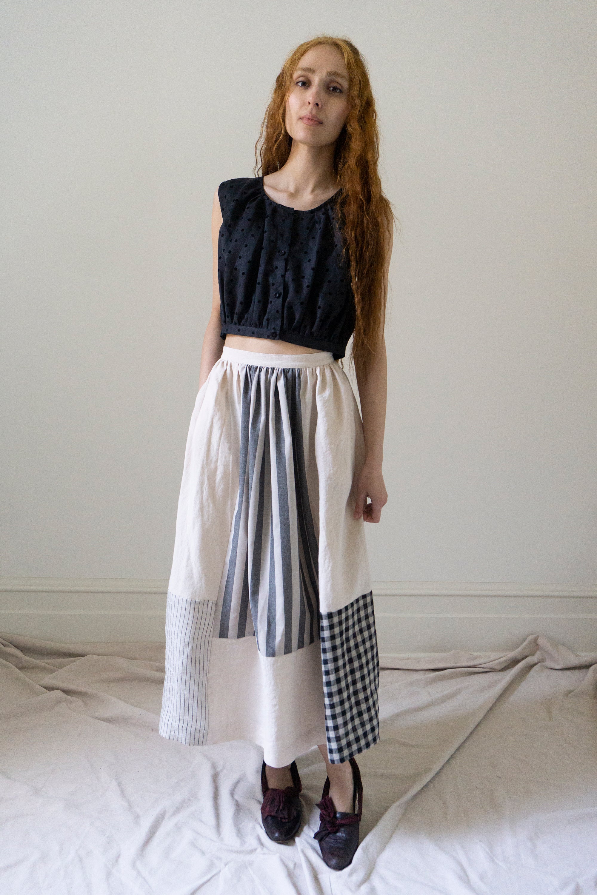Patchwork Skirt - Powder, Stripes & Gingham (SIZE S)